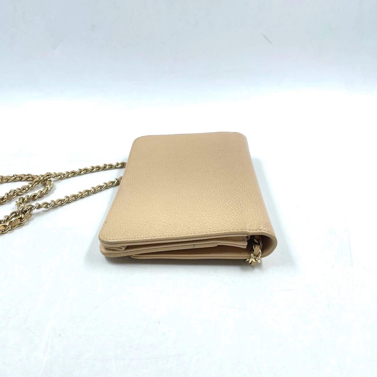 Women's Chanel Wallet on Chain WOC Double CC Beige Caviar Leather