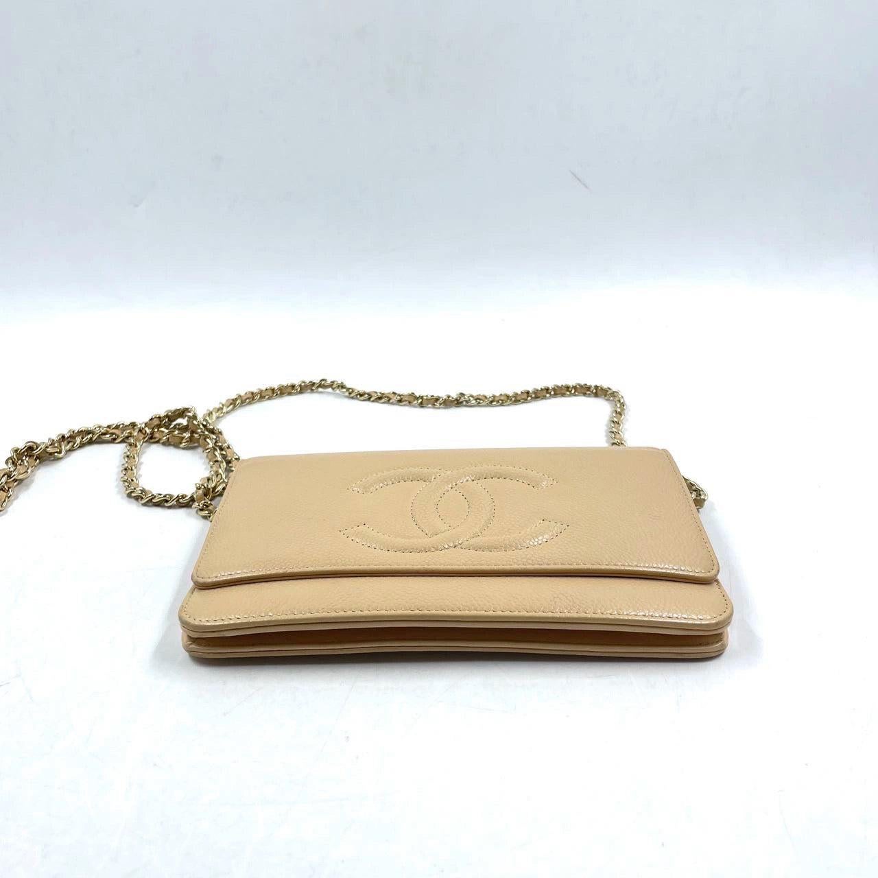 Chanel Wallet on Chain WOC Double CC Beige Caviar Leather 2