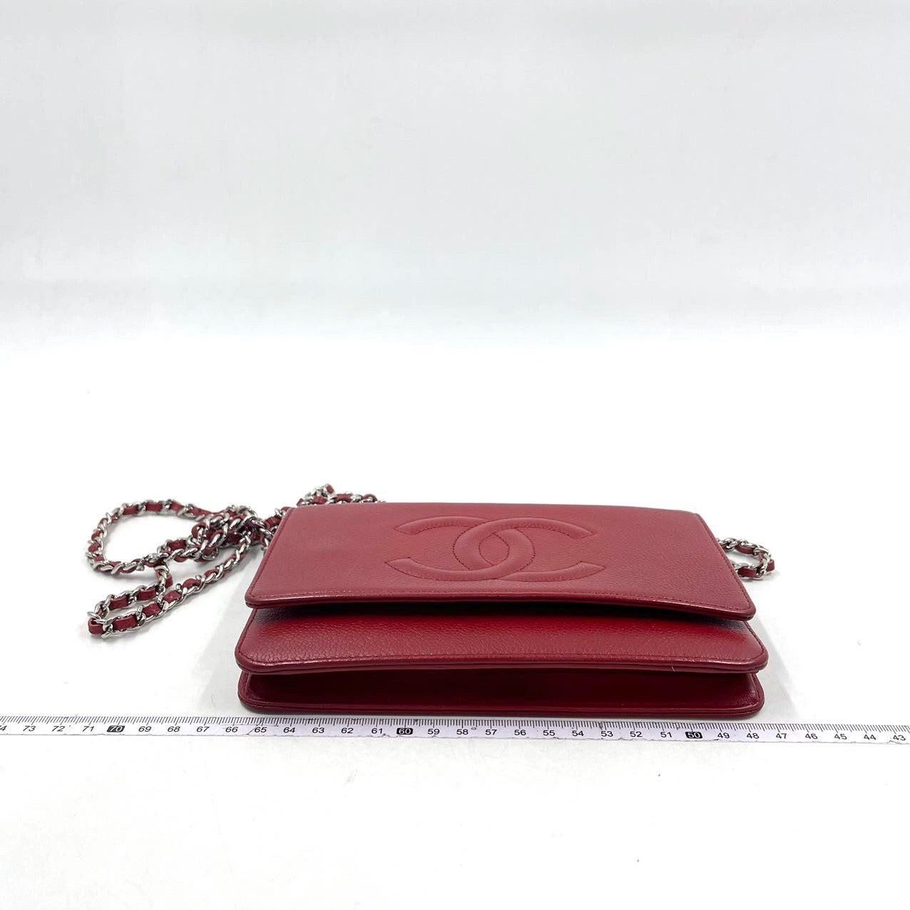 Chanel Wallet on Chain WOC Double CC Red Caviar Leather For Sale 2