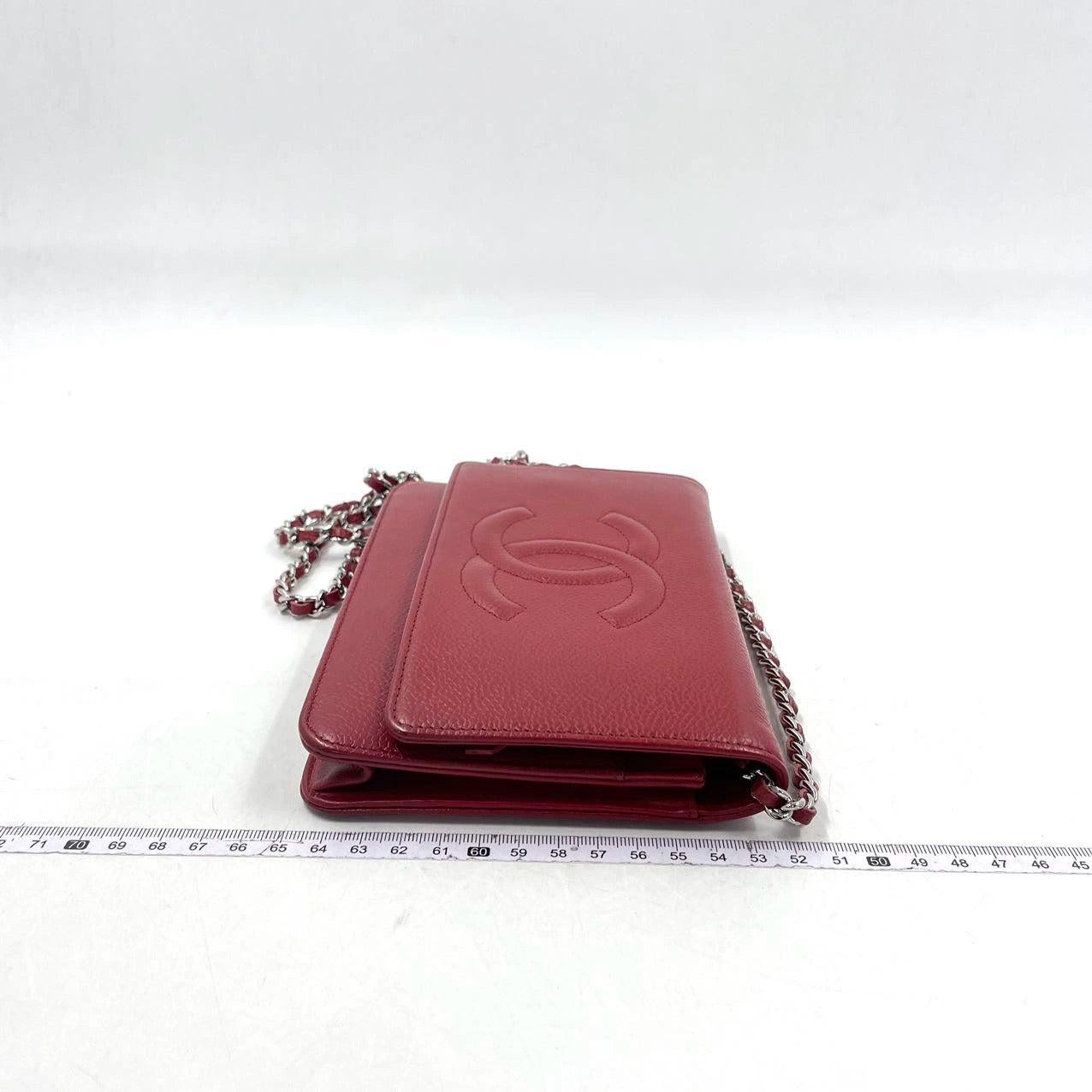 Chanel Wallet on Chain WOC Double CC Red Caviar Leather For Sale 3