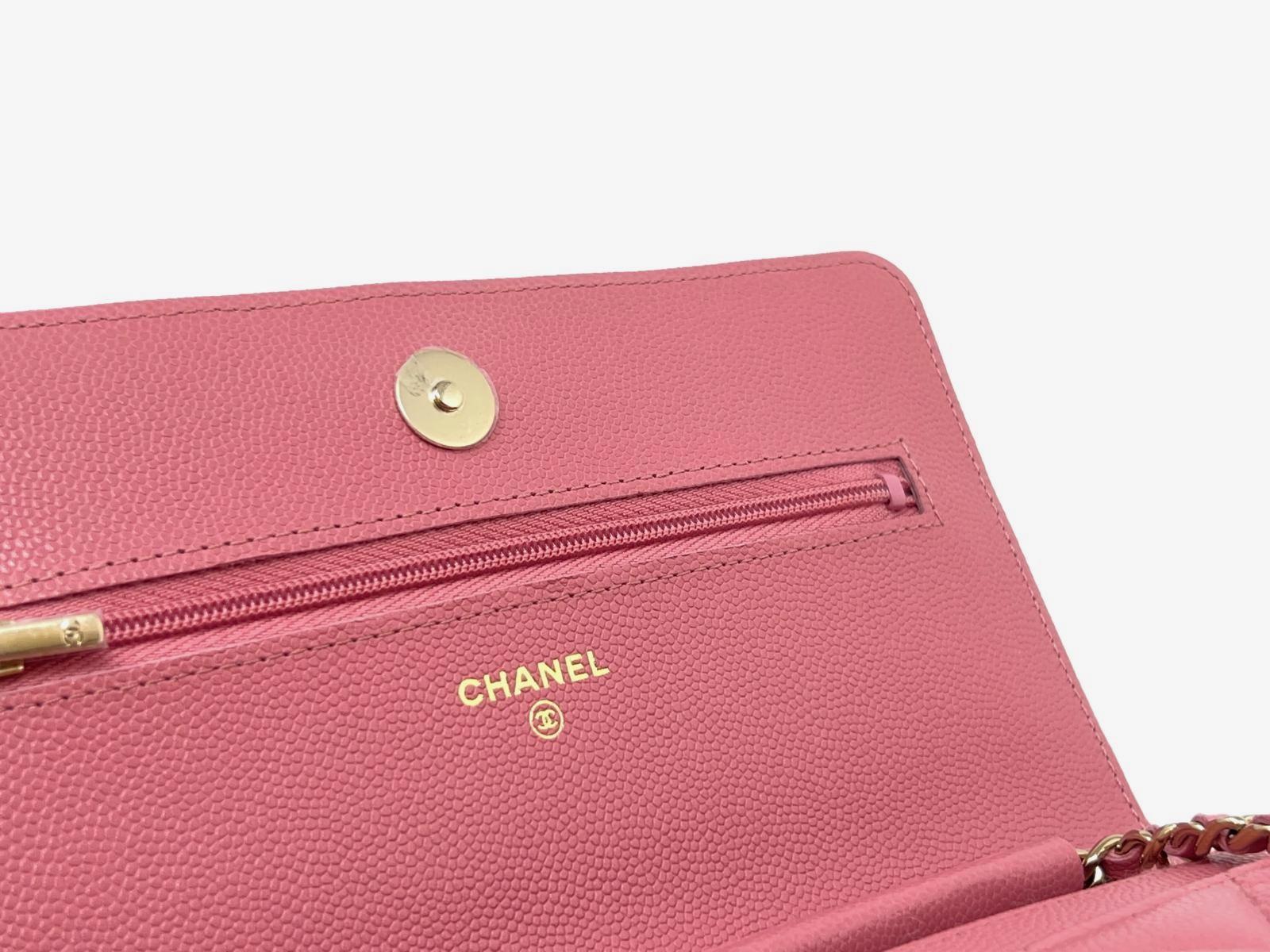 Chanel Wallet on Chain WOC Pink Caviar Light Gold Hardware For Sale 6