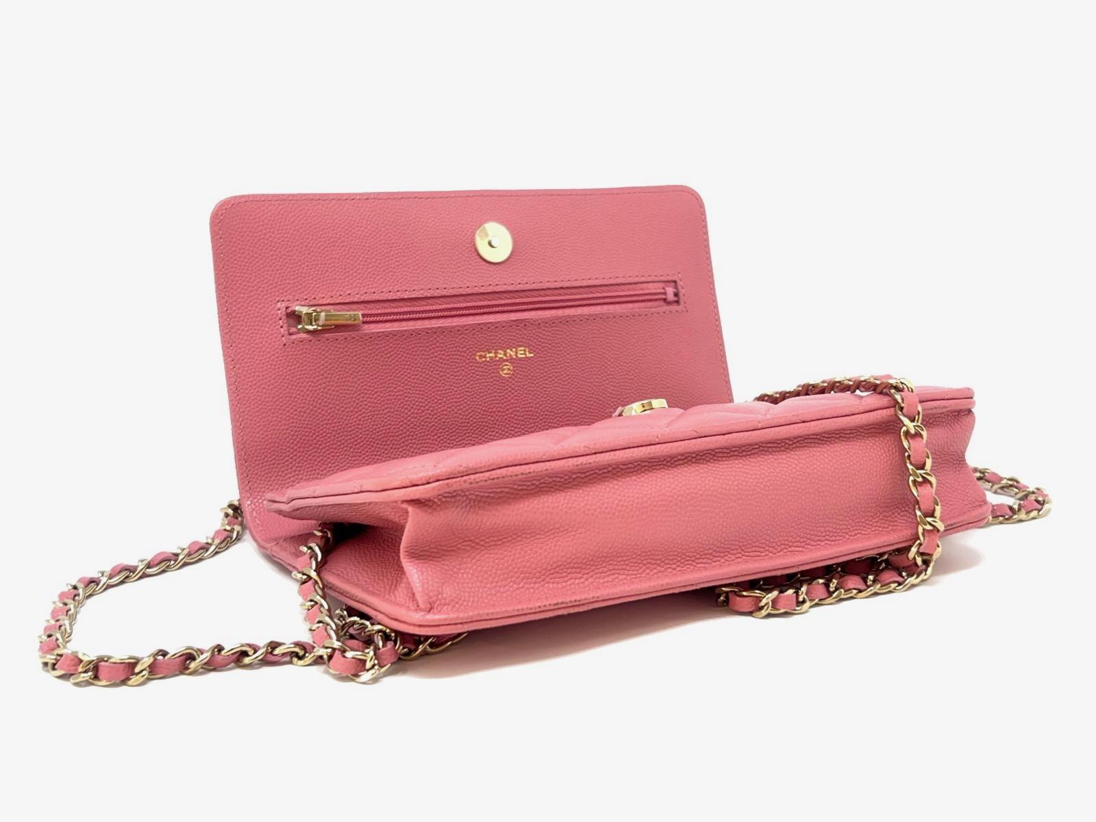 Chanel Wallet on Chain WOC Pink Caviar Light Gold Hardware For Sale 8