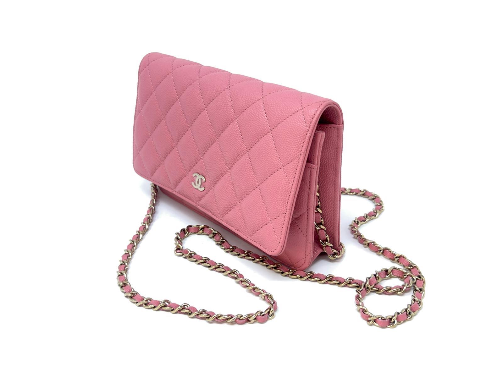 Chanel Wallet on Chain WOC Pink Caviar Light Gold Hardware For Sale 9