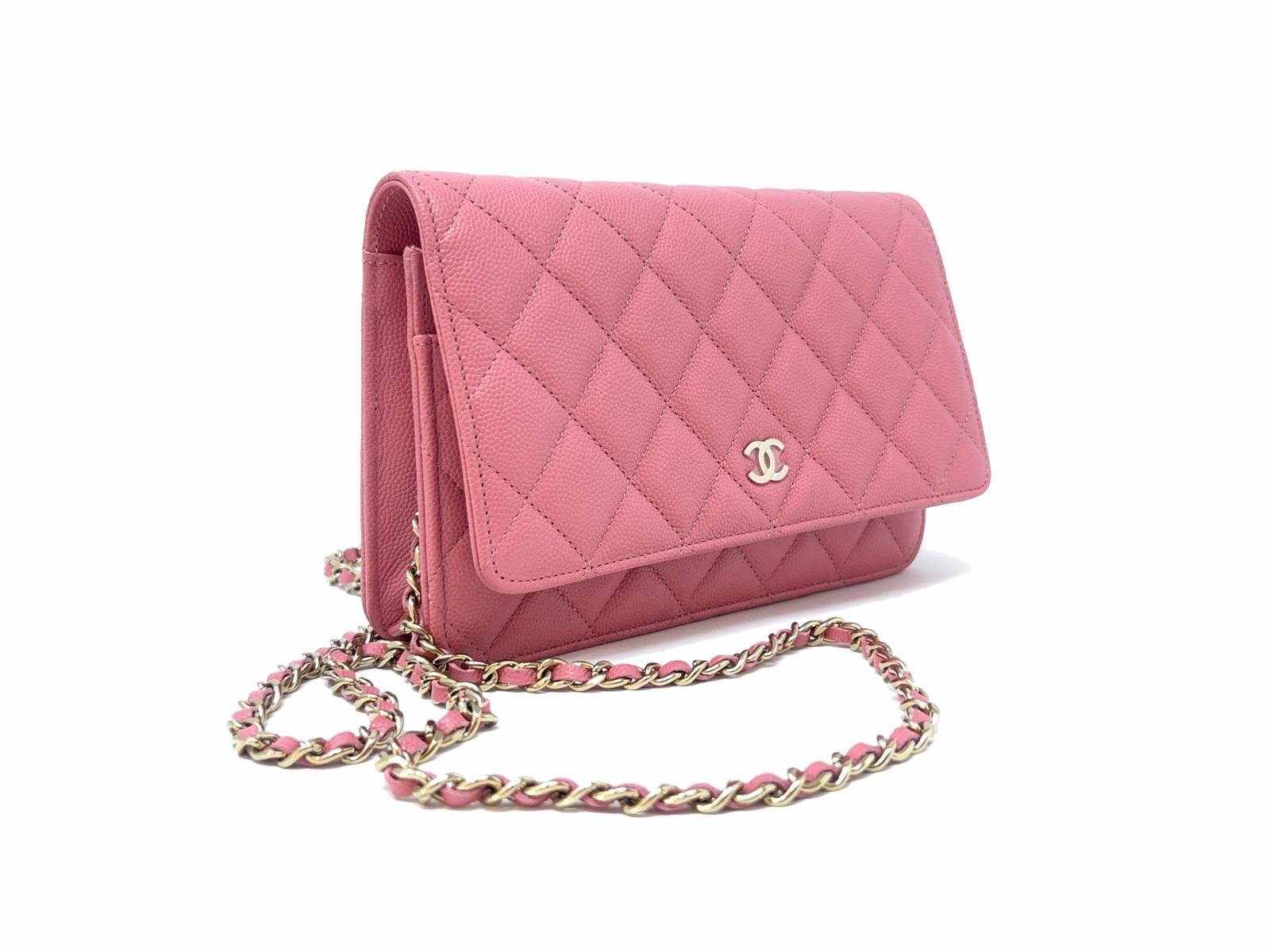 Chanel Wallet on Chain WOC Pink Caviar Light Gold Hardware For Sale 10