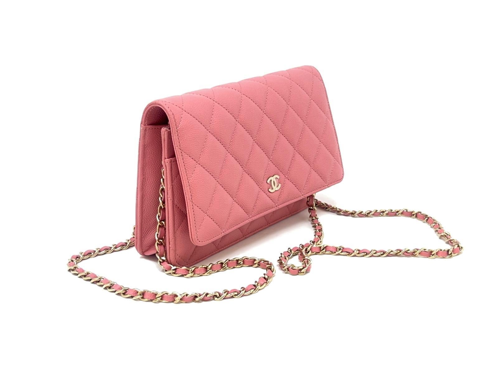 Chanel Wallet on Chain WOC Pink Caviar Light Gold Hardware For Sale 11