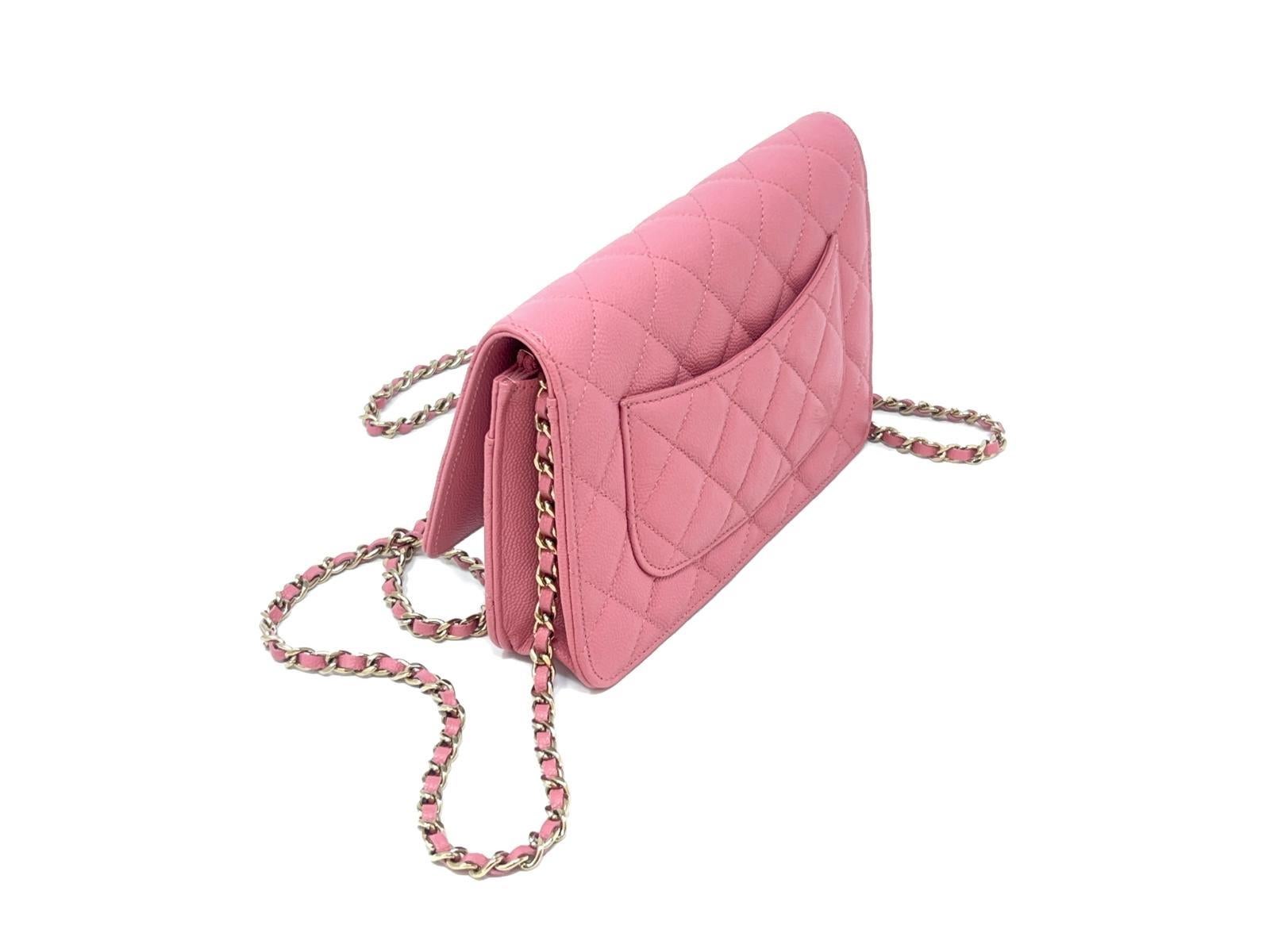 Chanel Wallet on Chain WOC Pink Caviar Light Gold Hardware For Sale 12