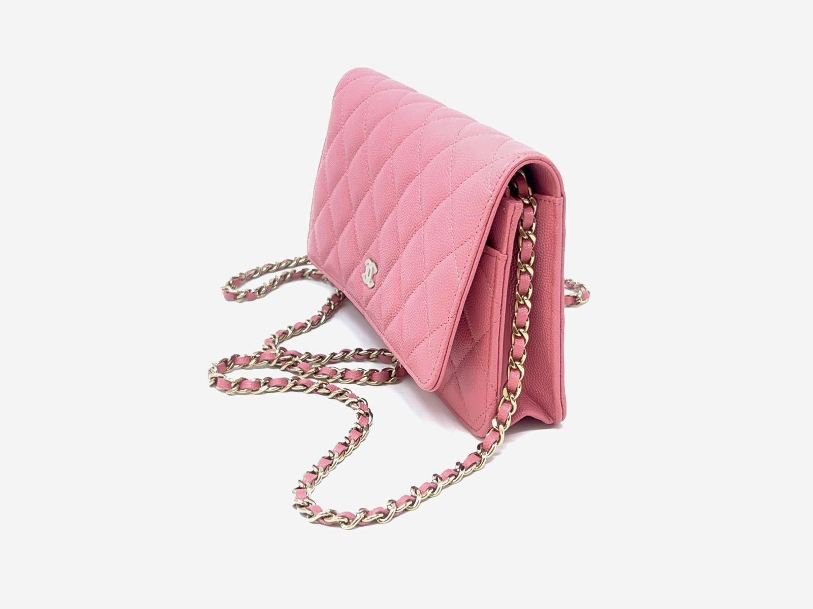Chanel Wallet on Chain WOC Pink Caviar Light Gold Hardware For Sale 14