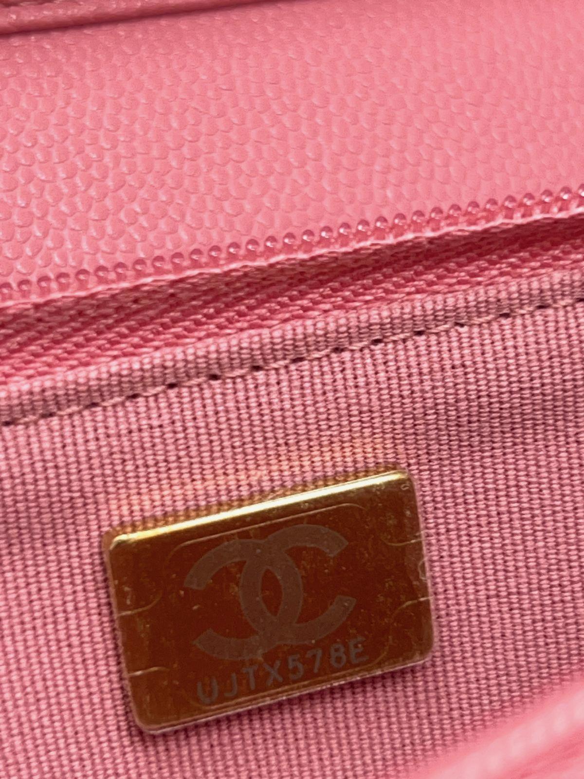 Chanel Wallet on Chain WOC Pink Caviar Light Gold Hardware For Sale 15