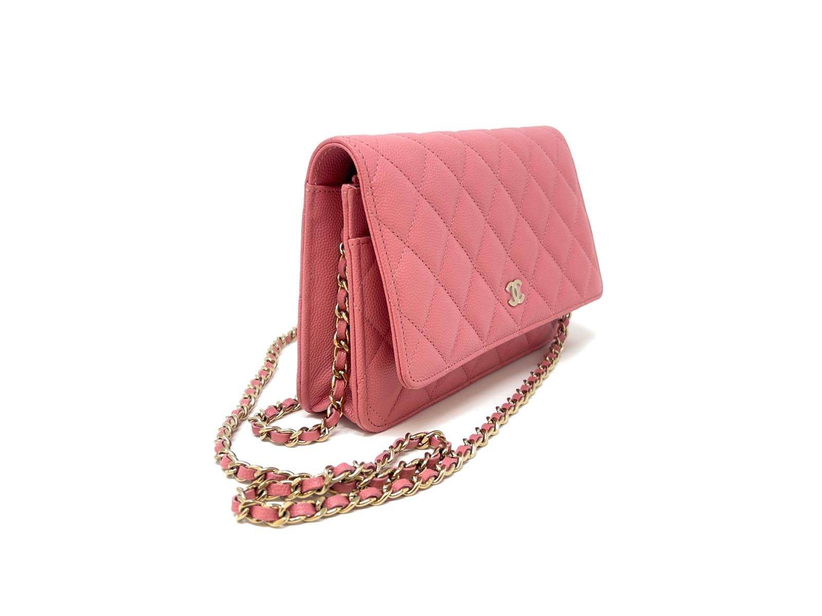 Chanel Wallet on Chain WOC Pink Caviar Light Gold Hardware For Sale 1