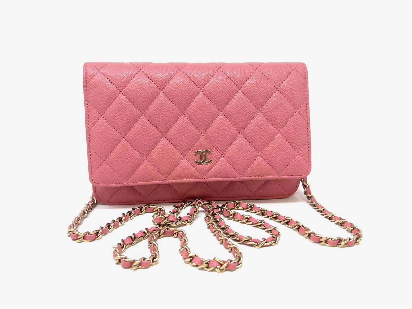 Chanel Wallet on Chain WOC Pink Caviar Light Gold Hardware For Sale 2