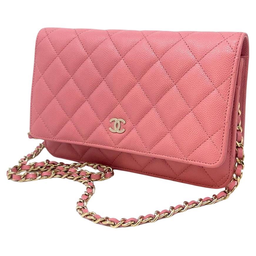 Chanel Wallet on Chain WOC Pink Caviar Light Gold Hardware For Sale
