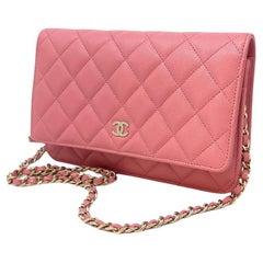 Portafoglio Chanel con catena WOC Rosa Caviale Hardware Oro Chiaro