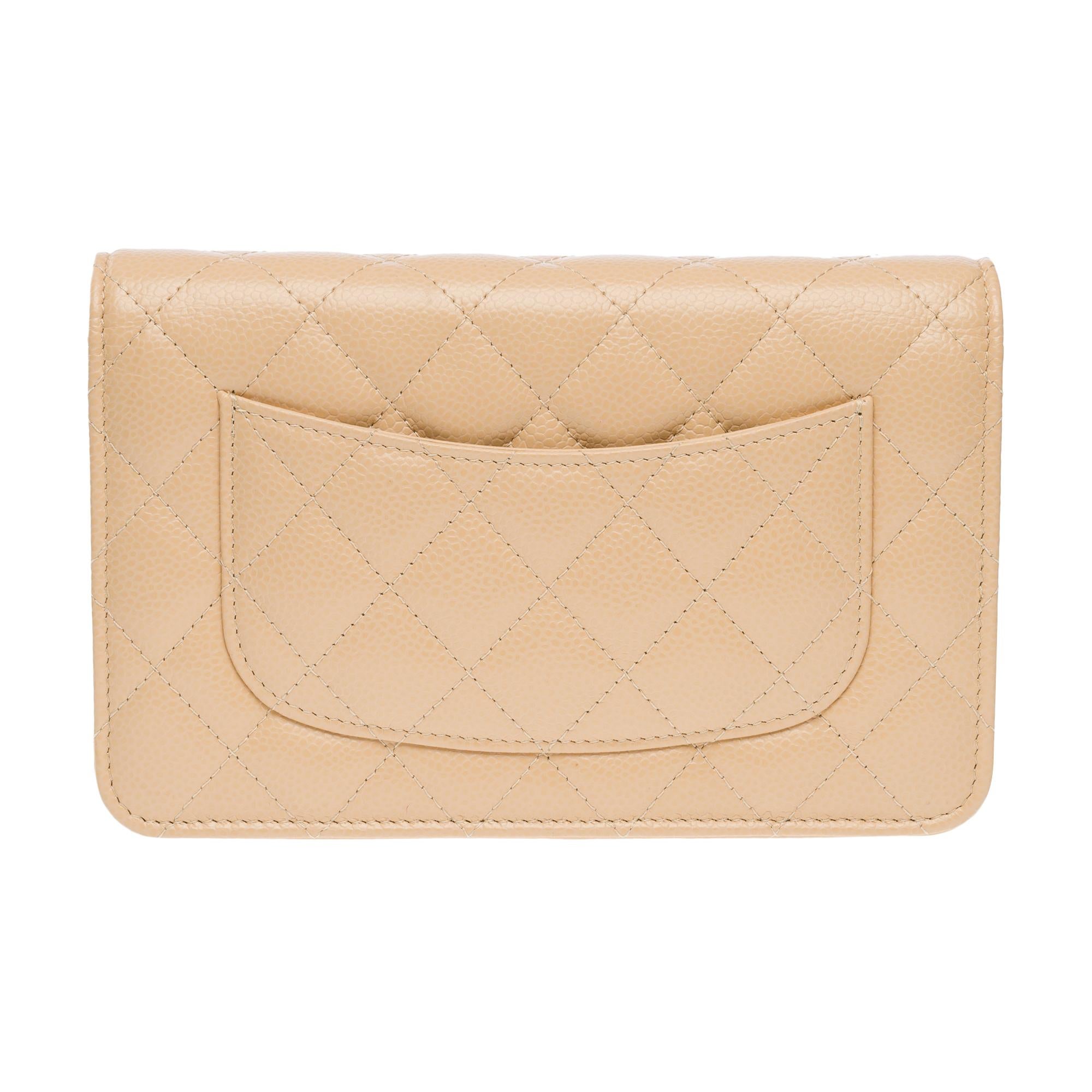 Women's Chanel Wallet on Chain (WOC)  shoulder bag in Beige quilted Caviar leather, GHW For Sale
