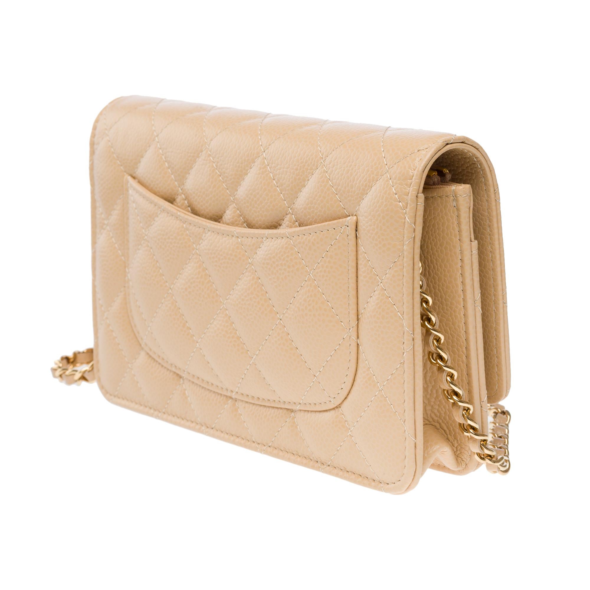 Chanel Wallet on Chain (WOC)  shoulder bag in Beige quilted Caviar leather, GHW For Sale 2