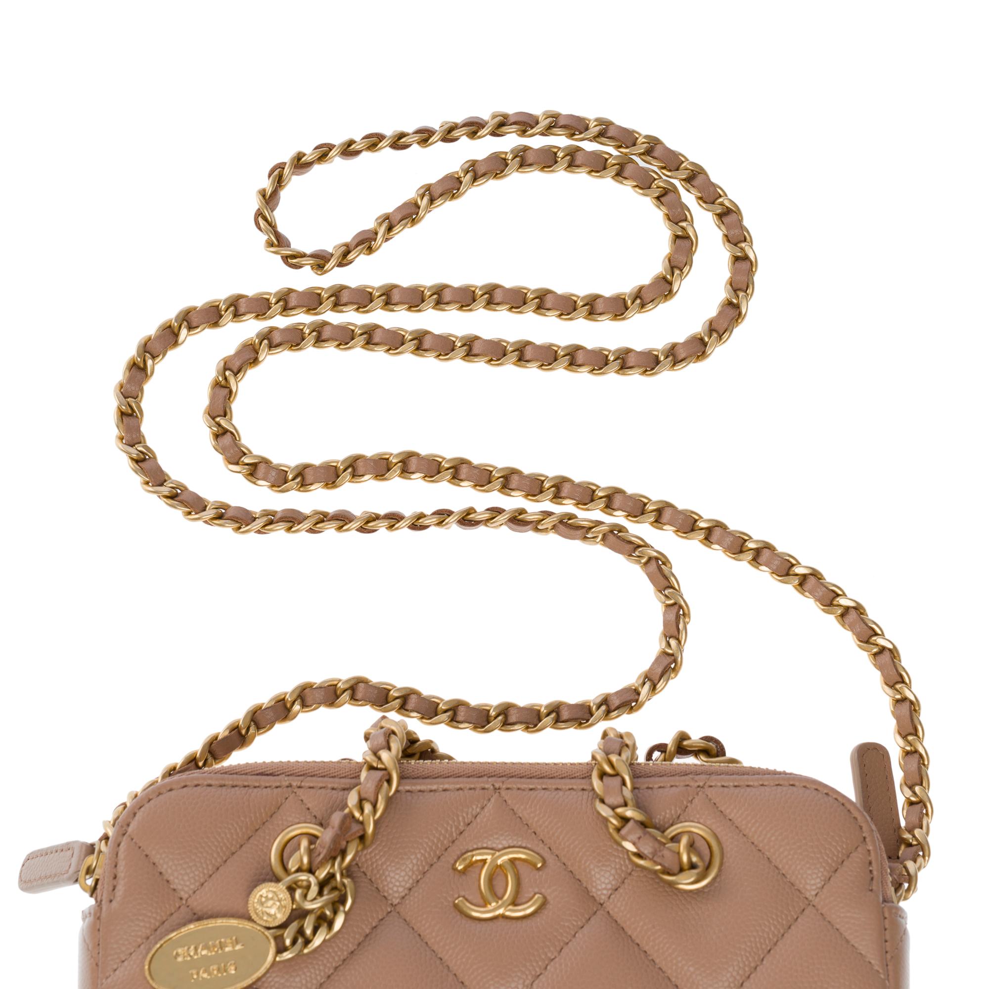 Chanel Wallet on Chain (WOC)  shoulder bag in Beige quilted Caviar leather, MGHW For Sale 9