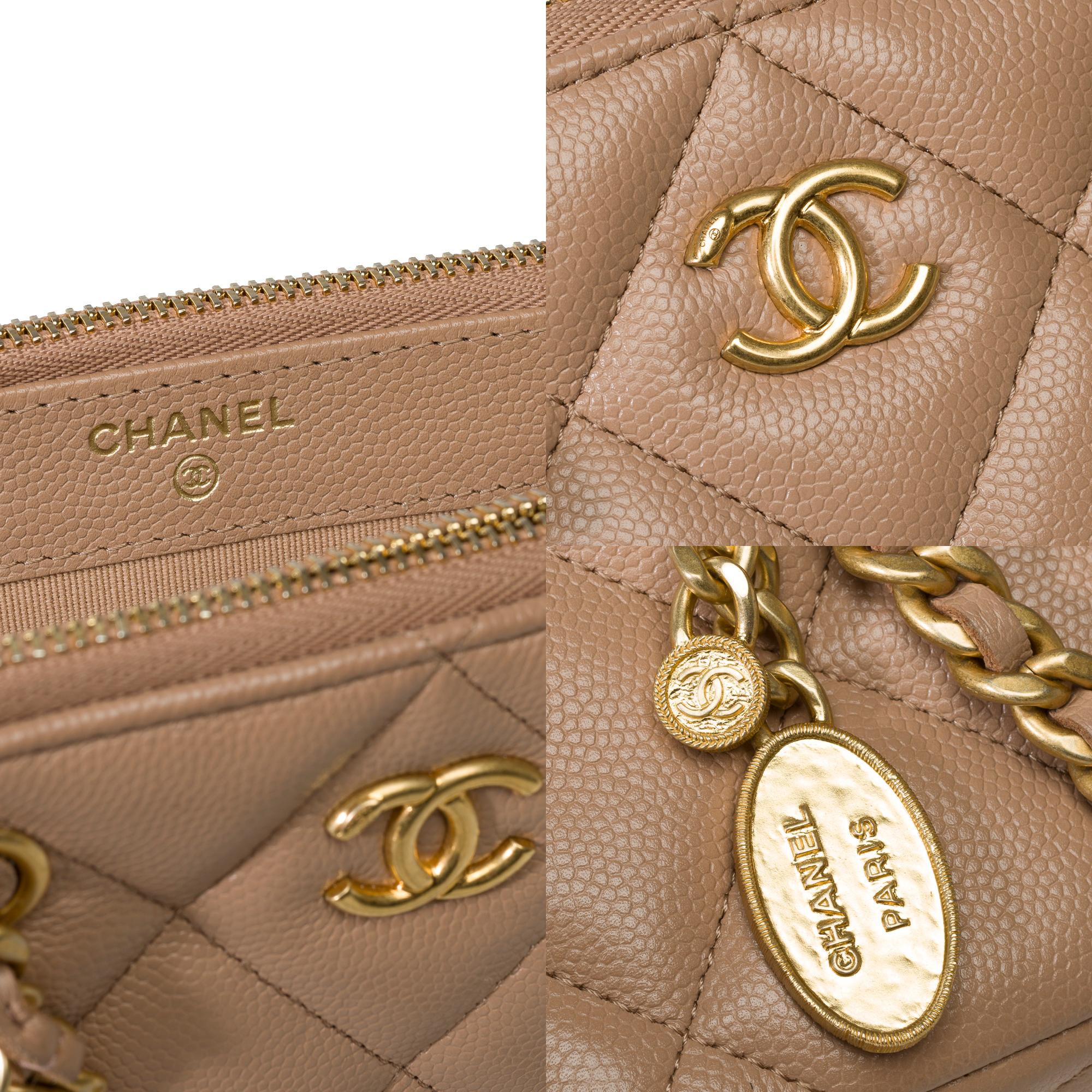 Chanel Wallet on Chain (WOC)  shoulder bag in Beige quilted Caviar leather, MGHW For Sale 4