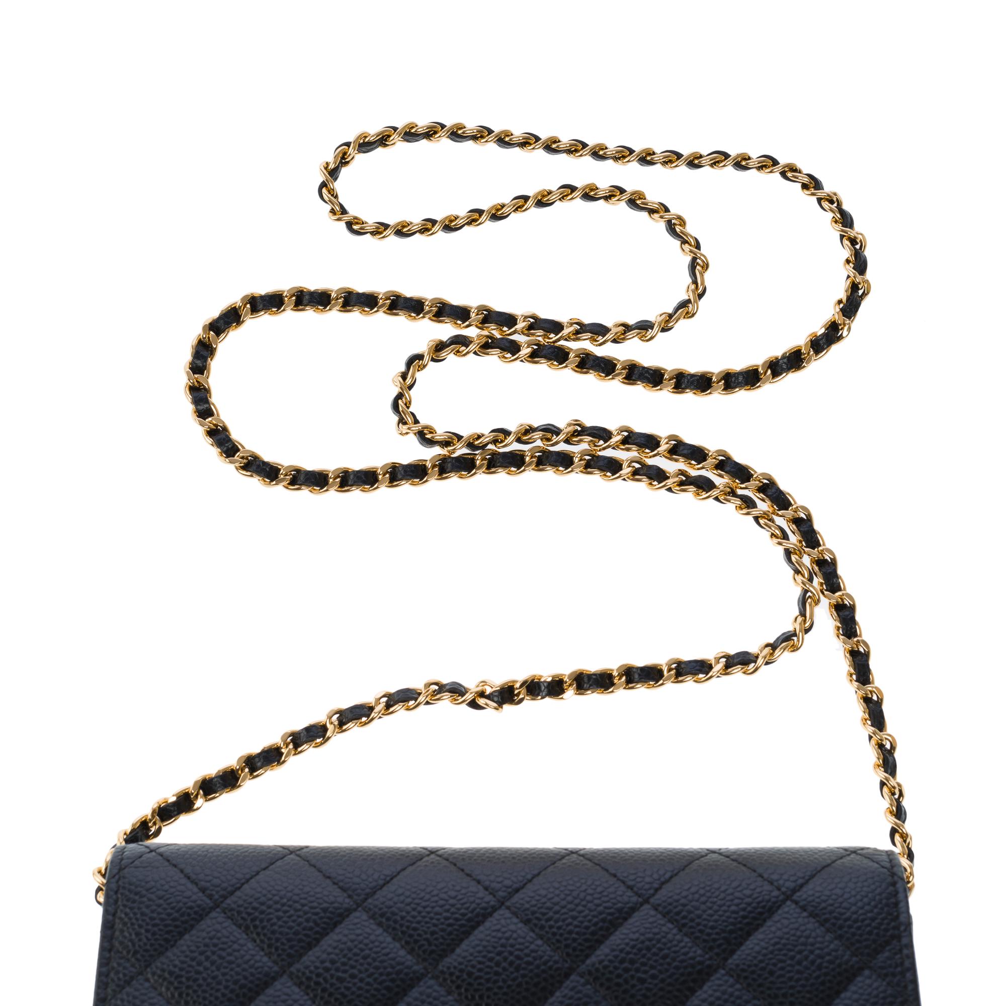 Portefeuille Chanel sur chaîne (WOC)  sac à bandoulière en cuir Caviar matelassé noir, GHW en vente 6
