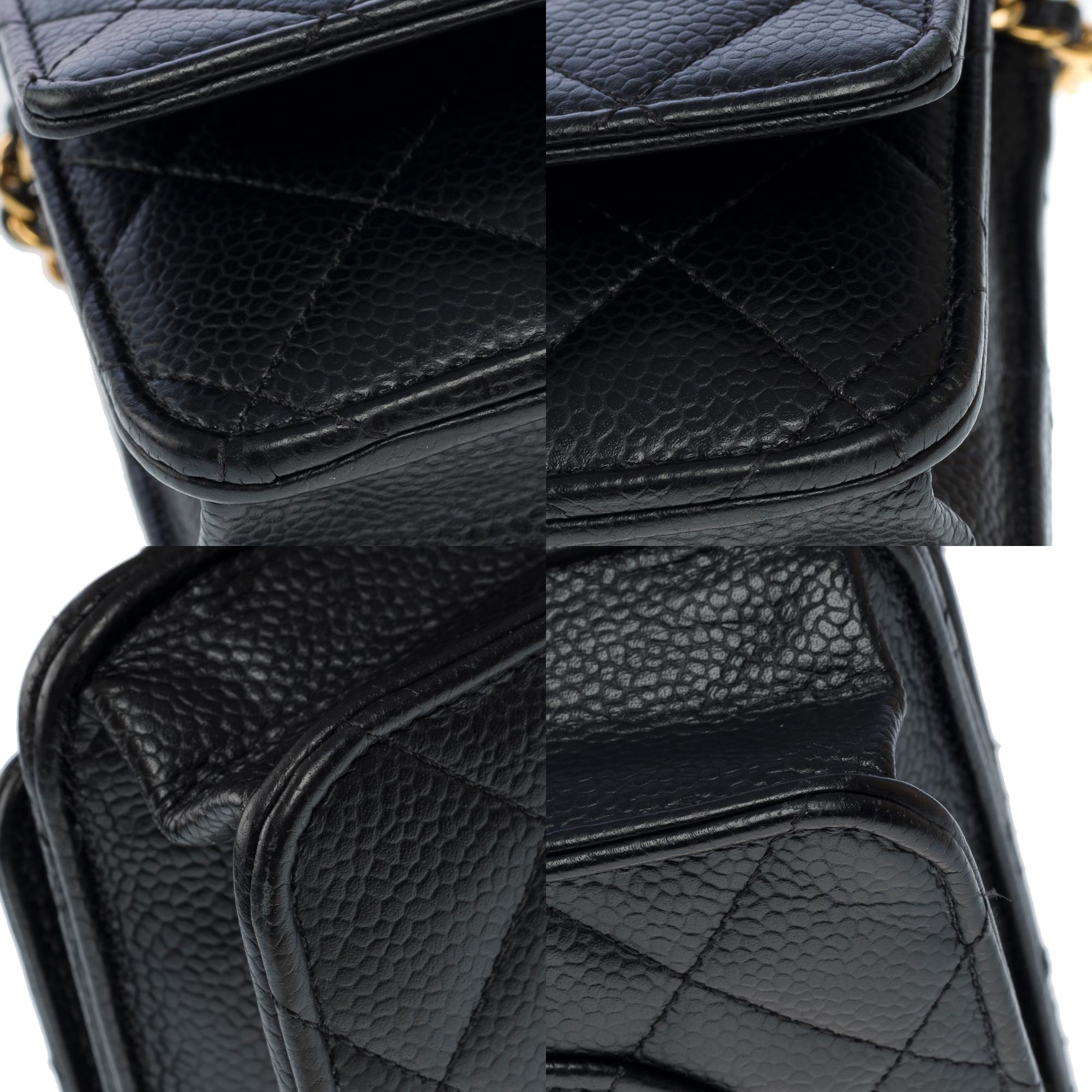 Chanel Wallet on Chain (WOC)  shoulder bag in Black quilted Caviar leather, GHW For Sale 7