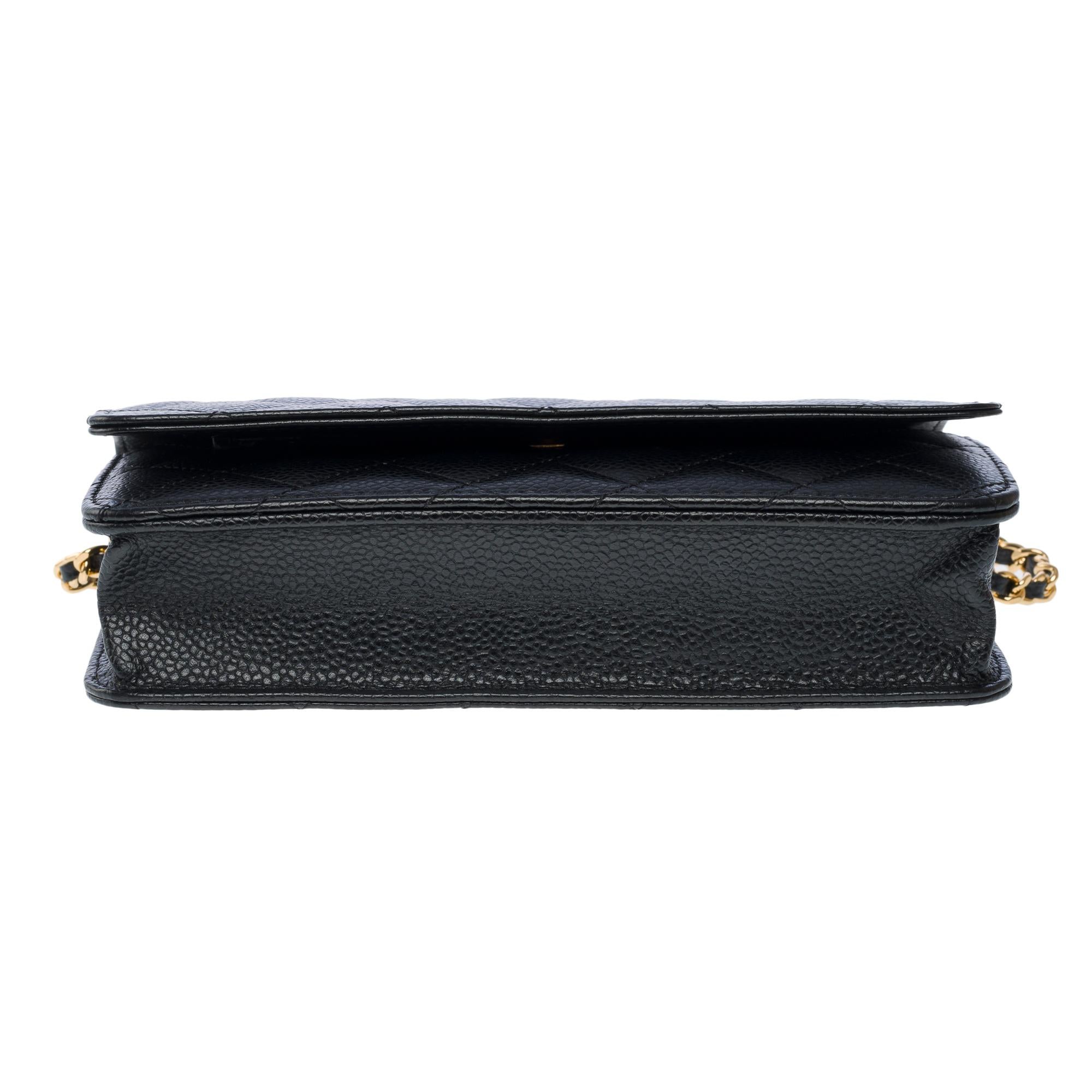 Portefeuille Chanel sur chaîne (WOC)  sac à bandoulière en cuir Caviar matelassé noir, GHW en vente 7
