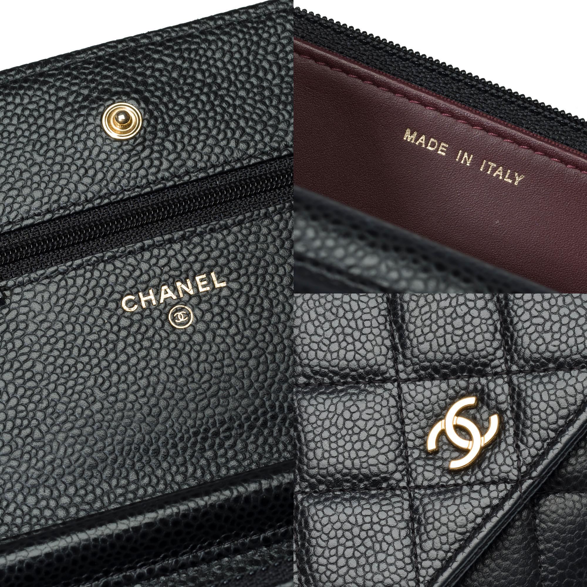 Portefeuille Chanel sur chaîne (WOC)  sac à bandoulière en cuir Caviar matelassé noir, GHW en vente 3