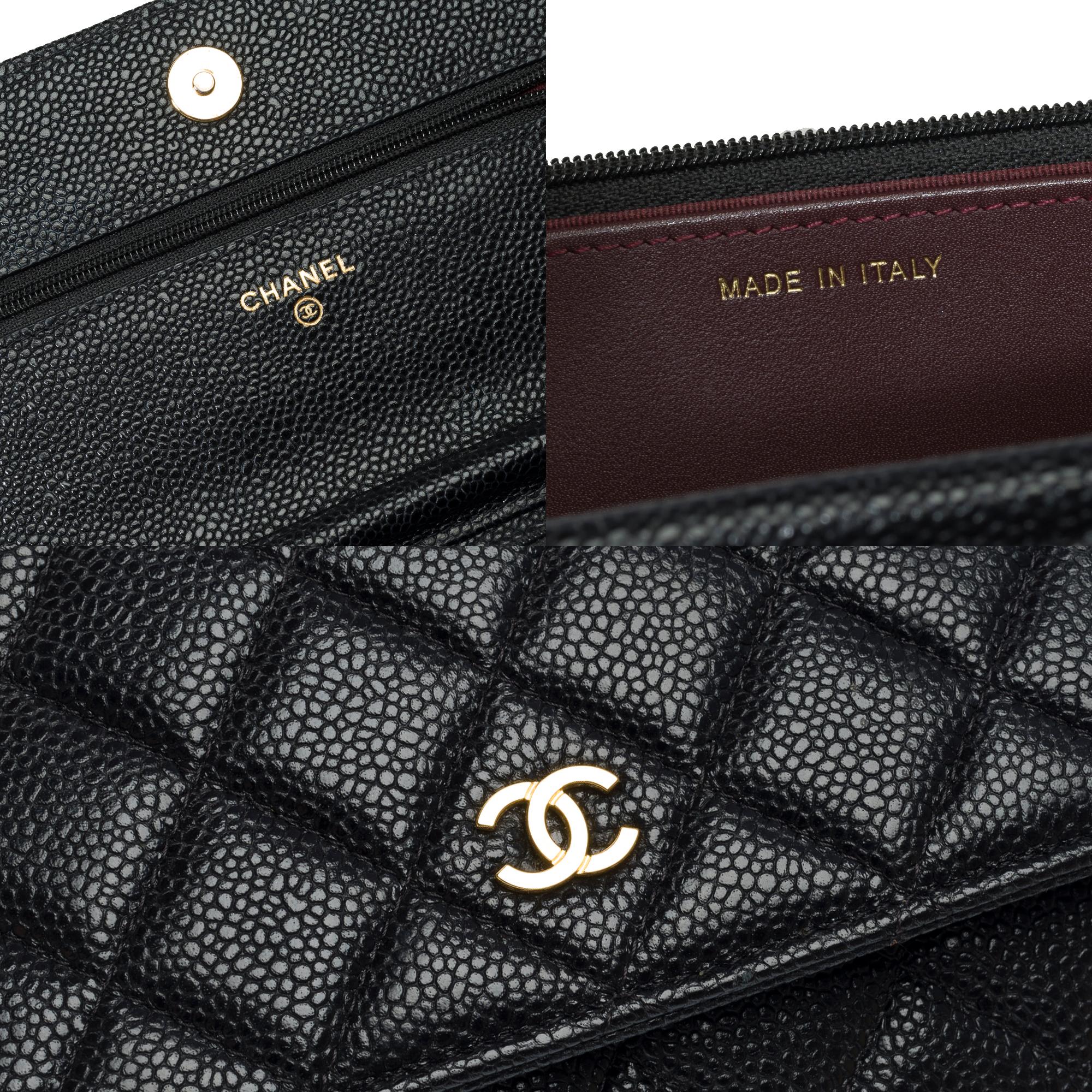Chanel Wallet on Chain (WOC)  shoulder bag in Black quilted Caviar leather, GHW For Sale 3