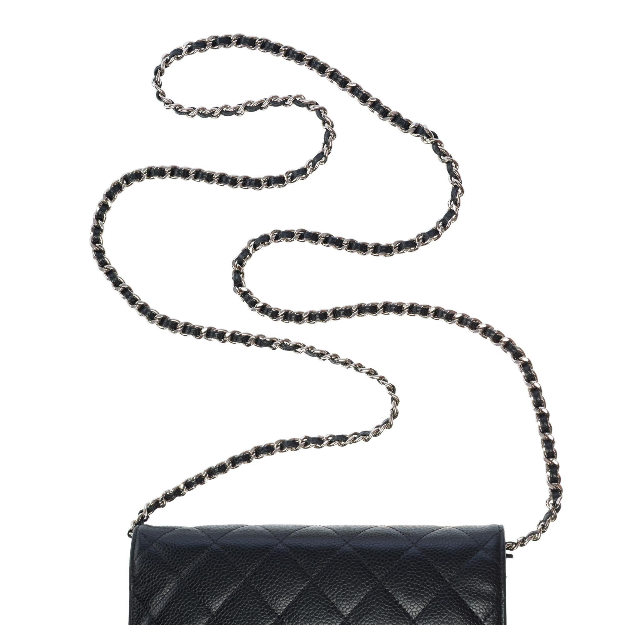 Chanel Wallet on Chain (WOC)  shoulder bag in Black quilted Caviar leather, PHW For Sale 3