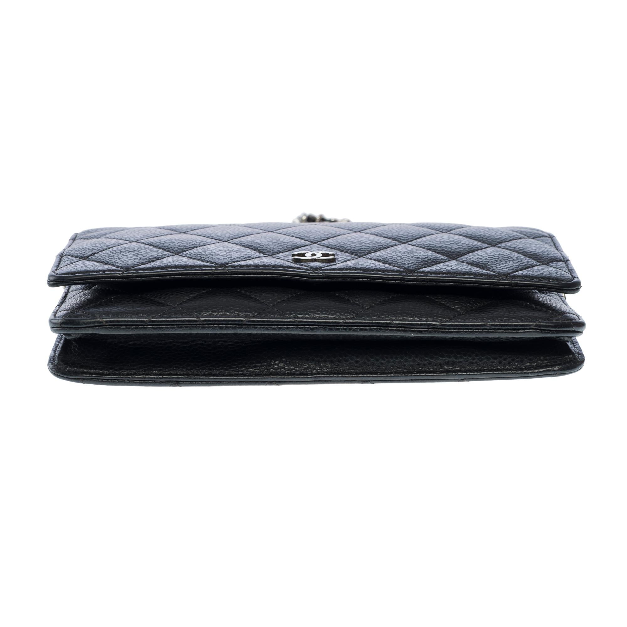 Chanel Wallet on Chain (WOC)  shoulder bag in Black quilted Caviar leather, PHW For Sale 4
