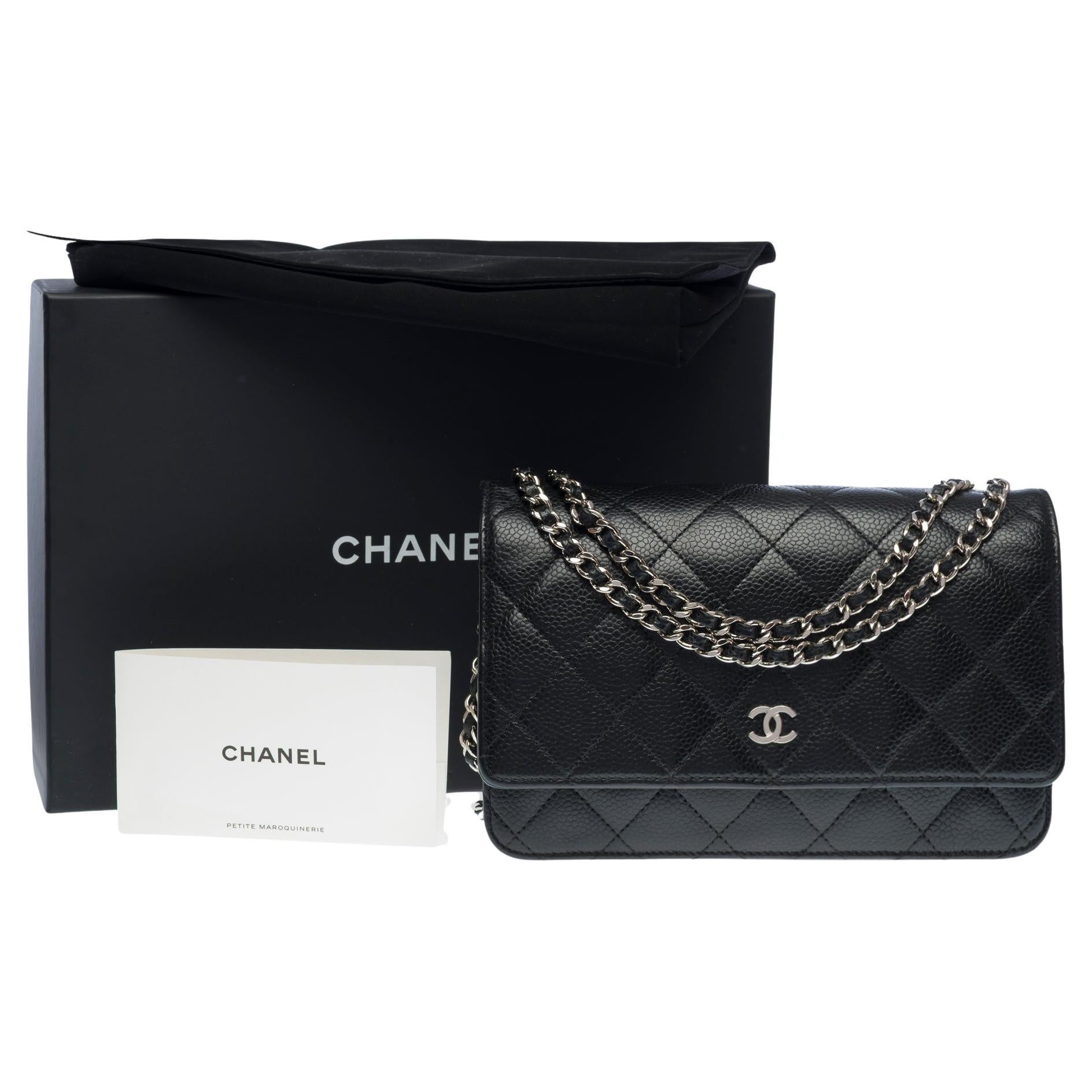 Chanel Wallet on Chain (WOC)  shoulder bag in Black quilted Caviar leather, PHW For Sale