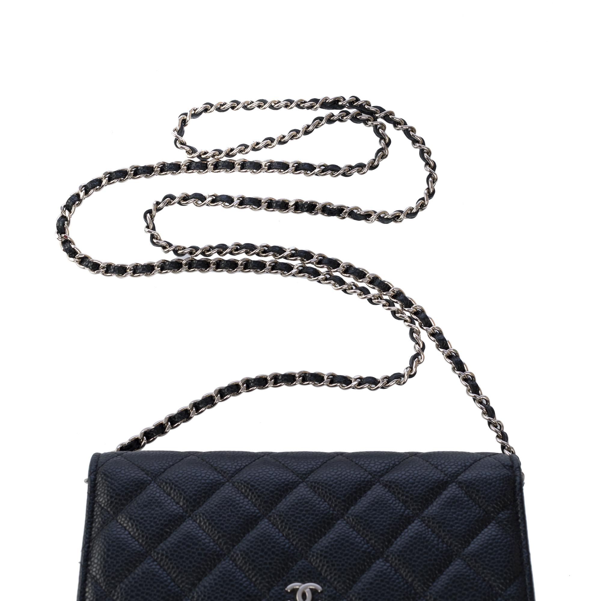 Chanel Wallet on Chain (WOC)  shoulder bag in Black quilted Caviar leather, SHW For Sale 6