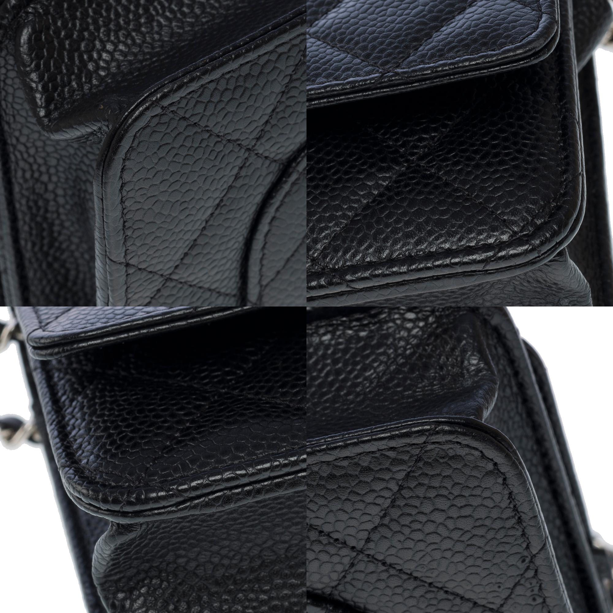 Portefeuille Chanel sur chaîne (WOC)  sac à bandoulière en cuir Caviar matelassé noir, SHW en vente 8