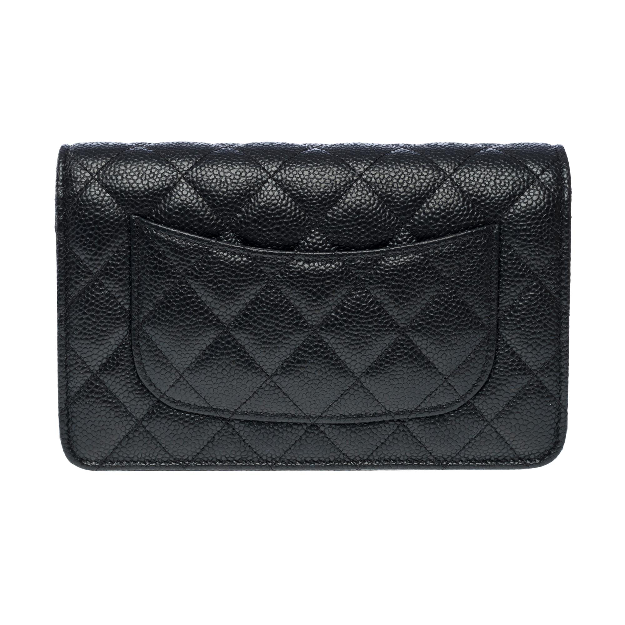 Women's Chanel Wallet on Chain (WOC)  shoulder bag in Black quilted Caviar leather, SHW For Sale