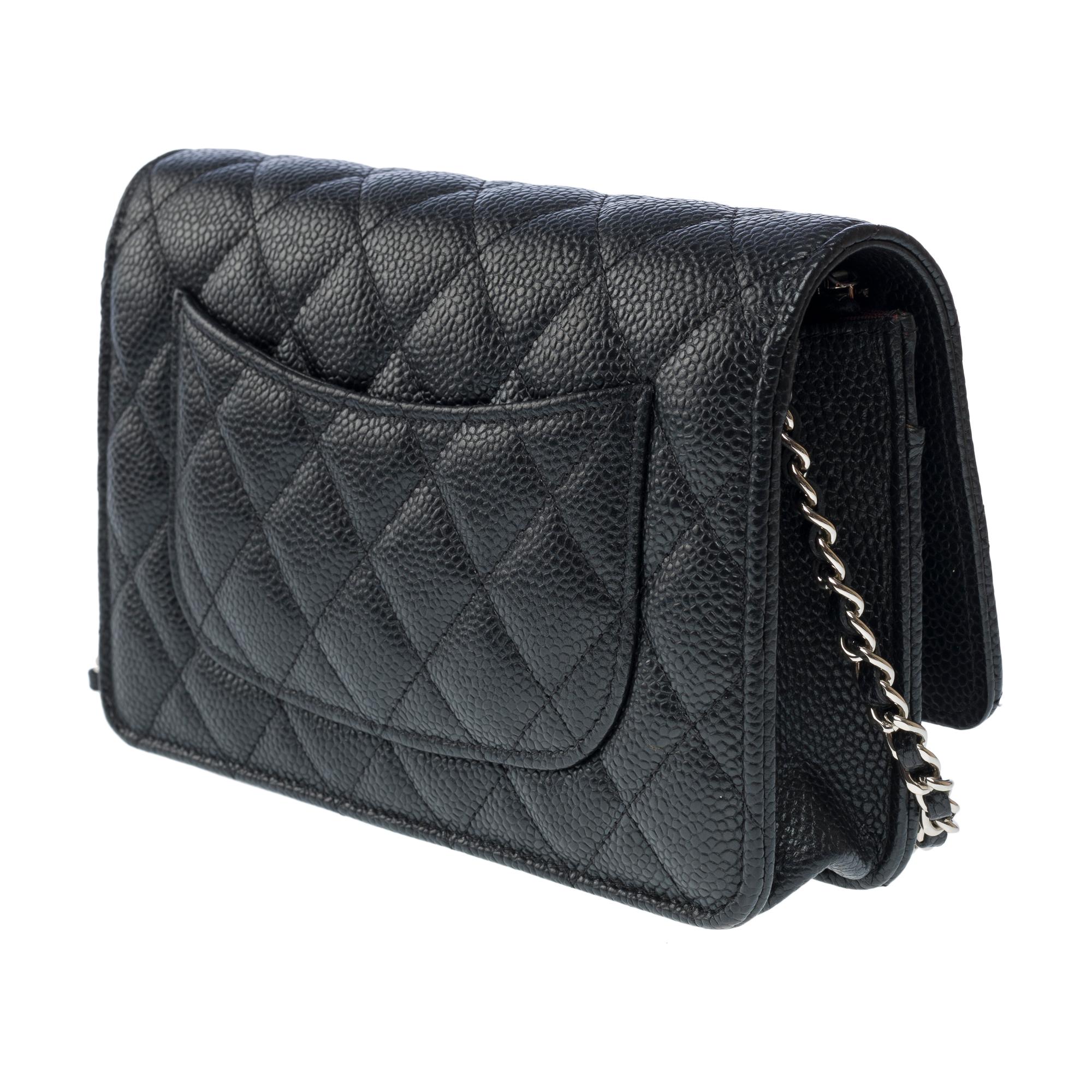 Chanel Wallet on Chain (WOC)  shoulder bag in Black quilted Caviar leather, SHW For Sale 2