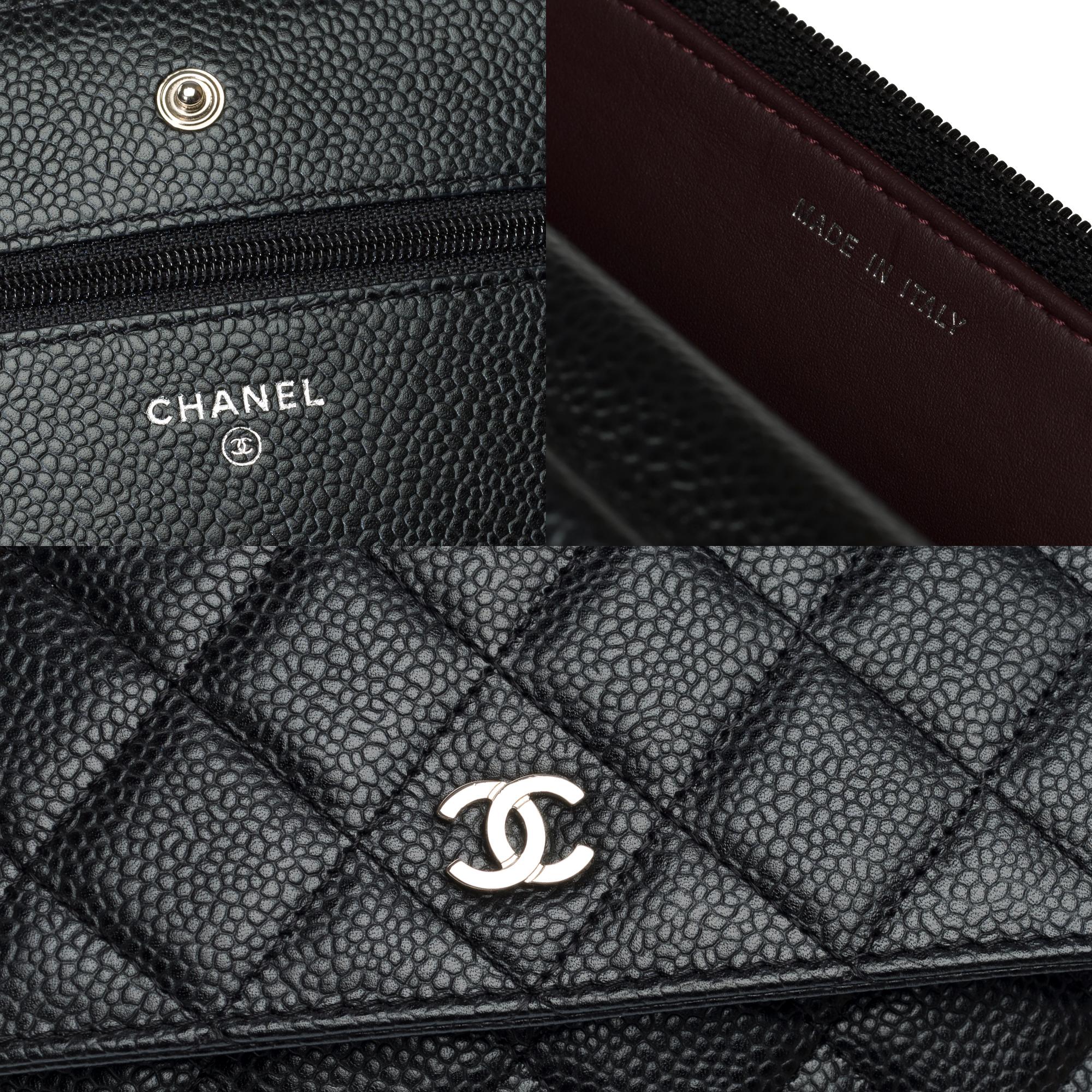 Portefeuille Chanel sur chaîne (WOC)  sac à bandoulière en cuir Caviar matelassé noir, SHW en vente 3