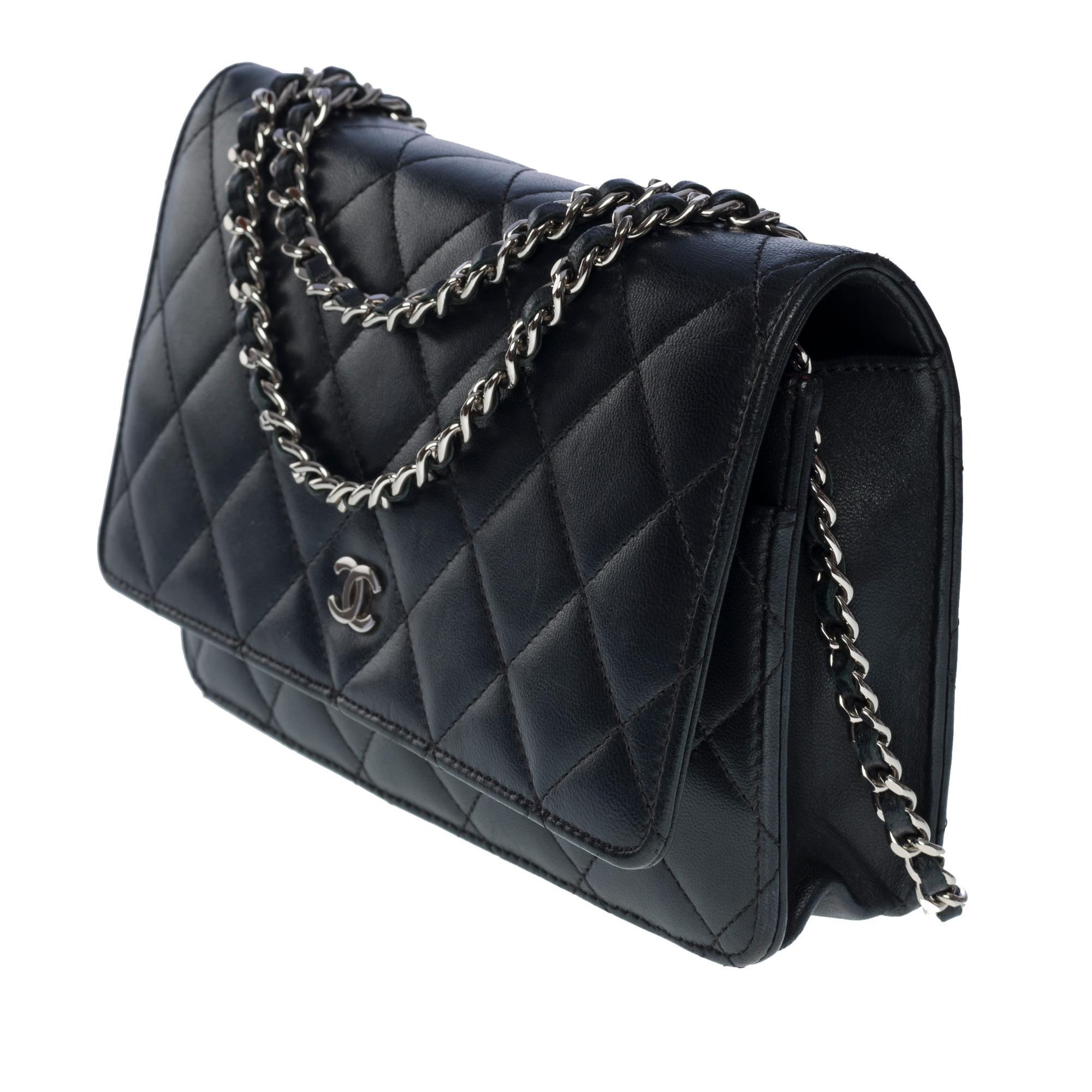 Women's Chanel Wallet on Chain (WOC)  shoulder bag in black quilted lamb leather, SHW
