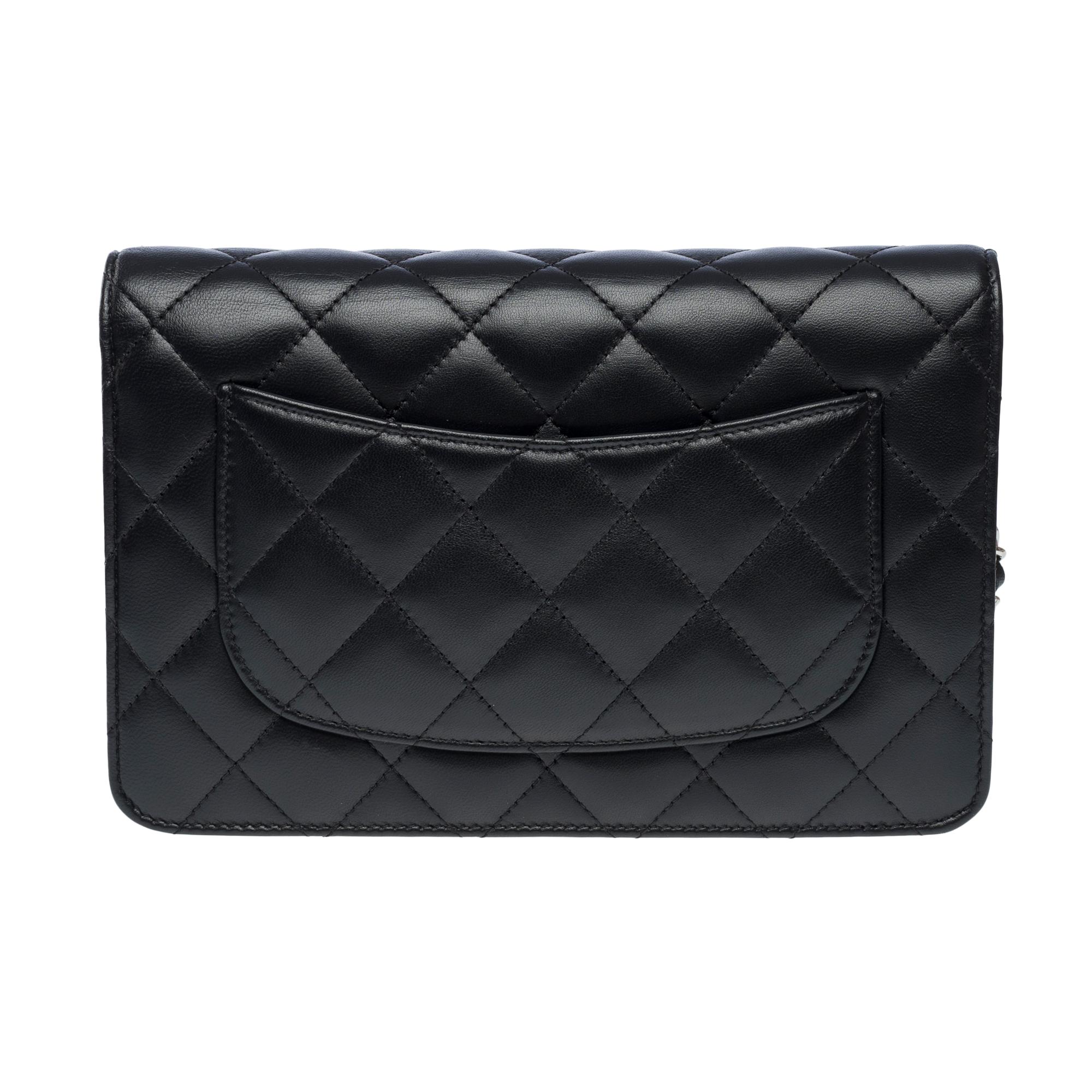 Women's Chanel Wallet on Chain (WOC)  shoulder bag in Black quilted lamb leather, SHW For Sale