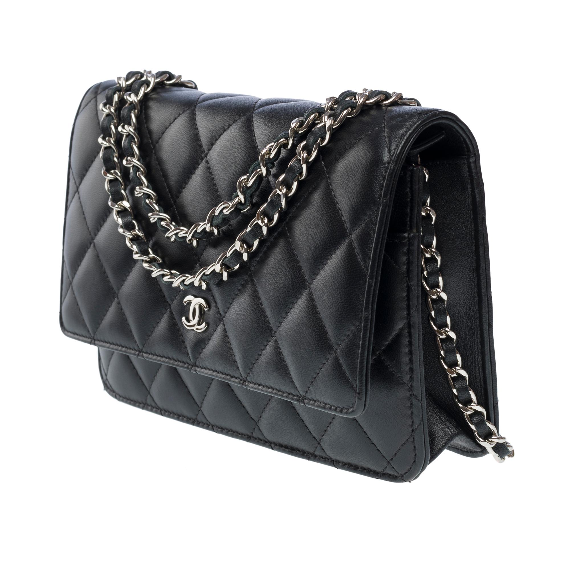 Chanel Wallet on Chain (WOC)  shoulder bag in Black quilted lamb leather, SHW For Sale 1