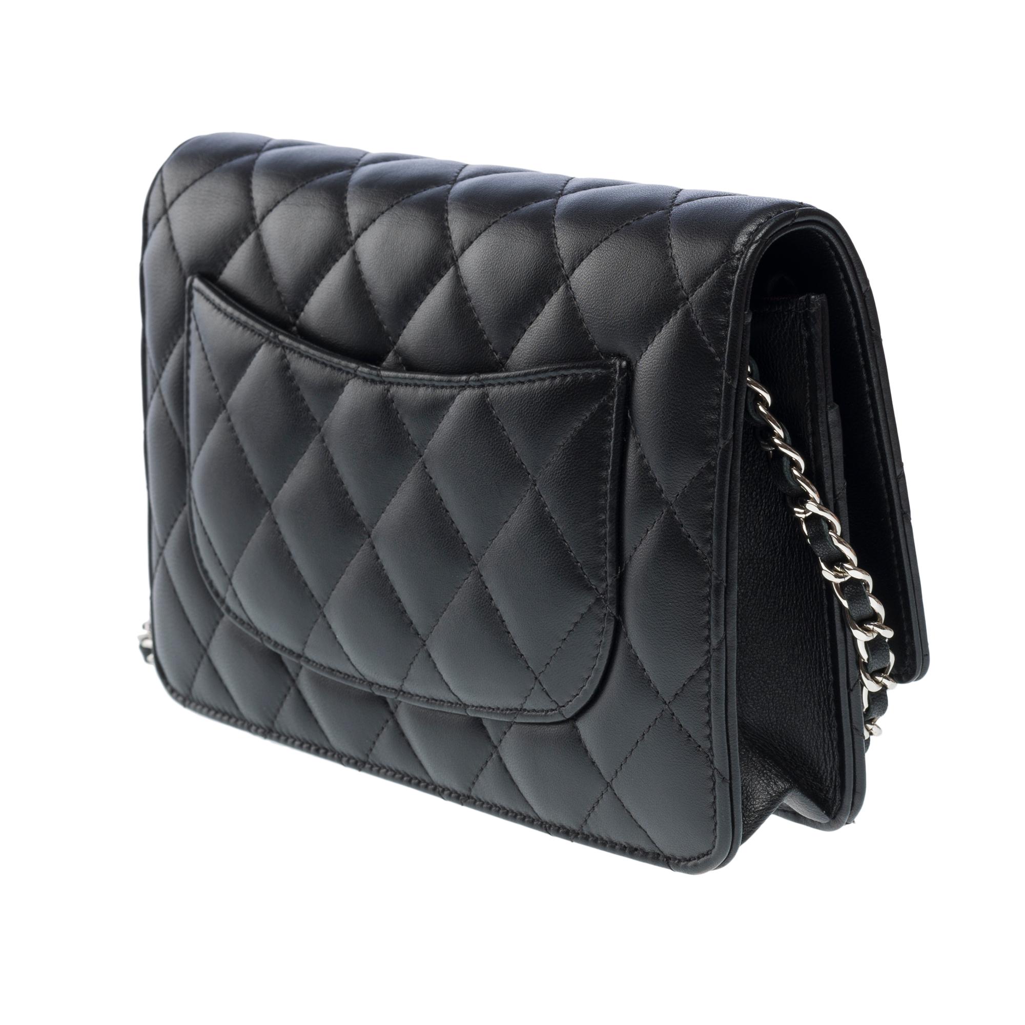 Chanel Wallet on Chain (WOC)  shoulder bag in Black quilted lamb leather, SHW For Sale 2