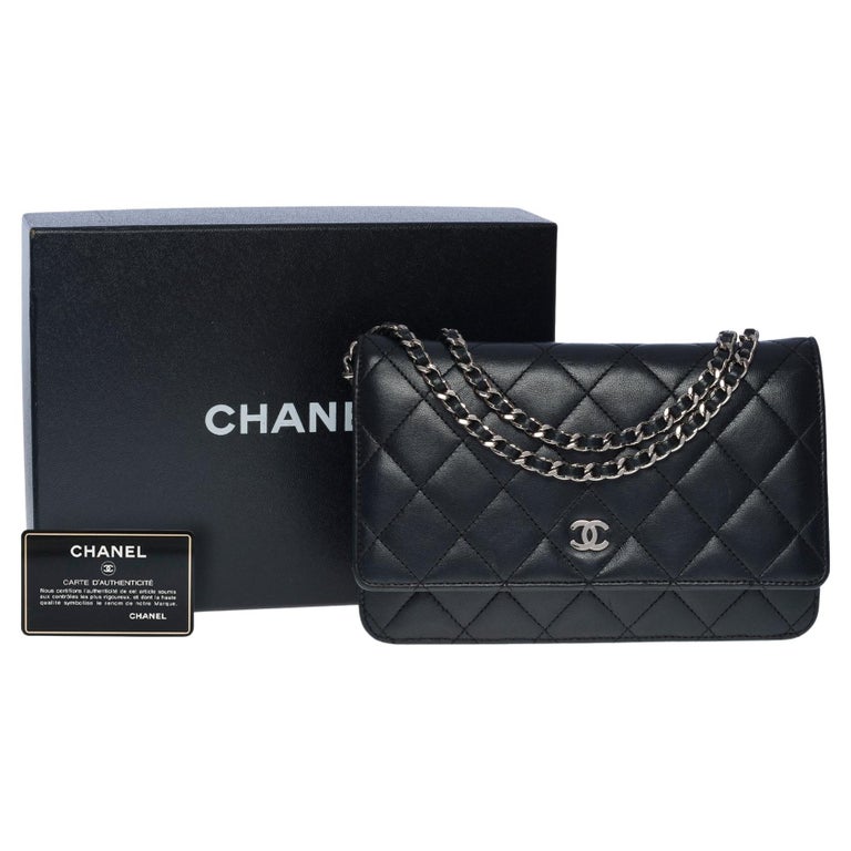 Chanel Wallet on Chain (WOC) shoulder bag in black quilted lamb leather, SHW For Sale at 1stDibs