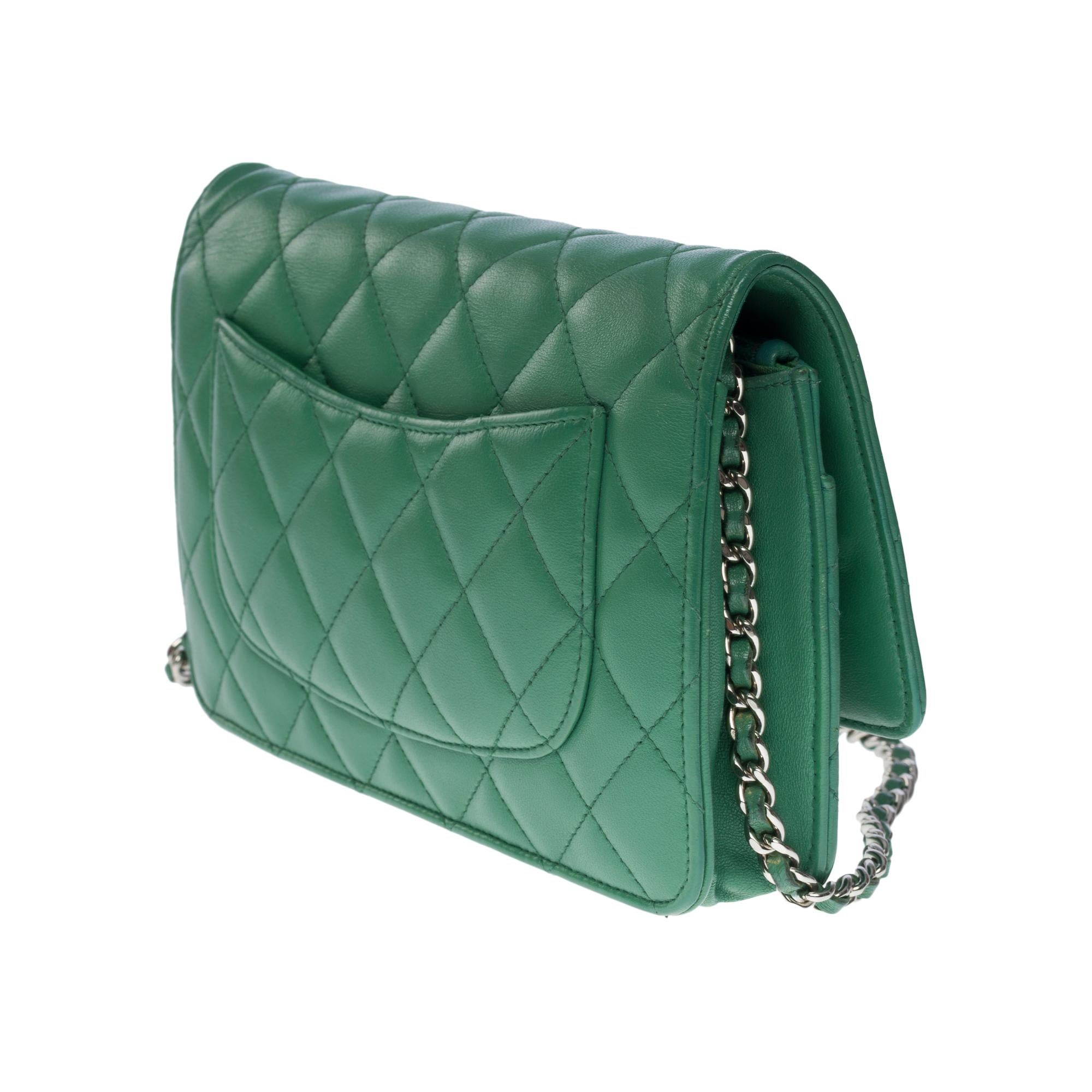 Women's Chanel Wallet on Chain (WOC)  shoulder bag in green quilted lamb leather, SHW