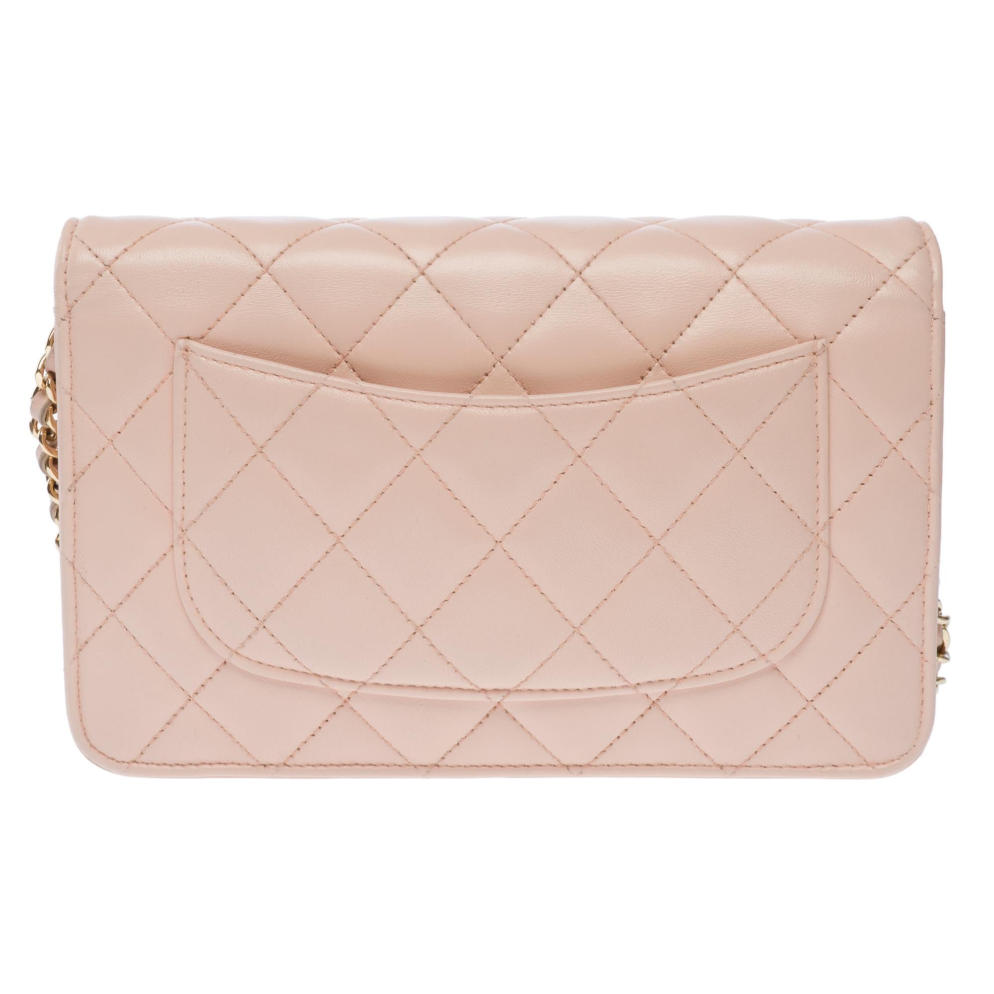 Beige Chanel Wallet on Chain (WOC)  shoulder bag in Pale Pink Quilted Lambskin, GHW
