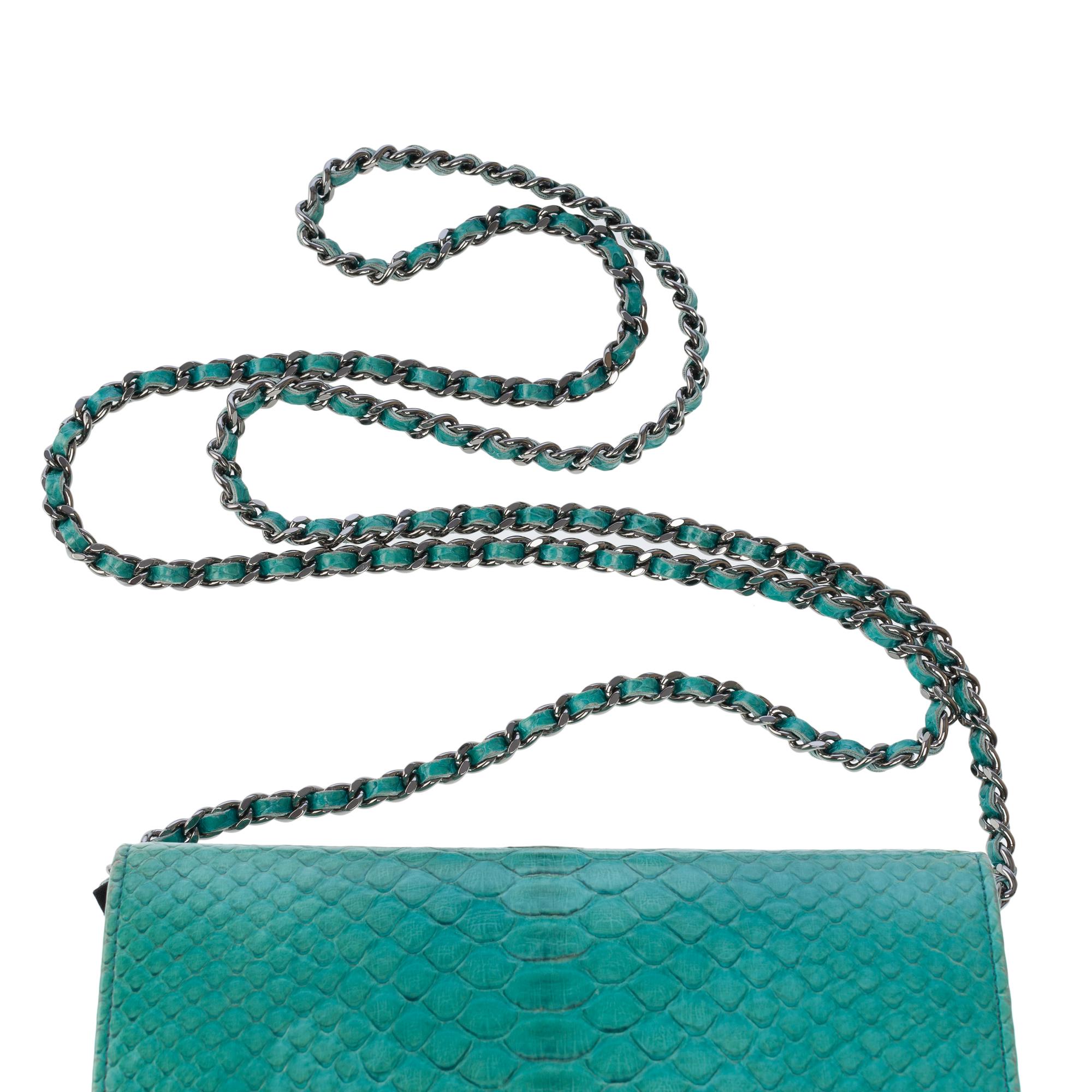 Chanel Wallet on Chain (WOC)  shoulder bag in Turquoise Blue Python leather, SHW 7