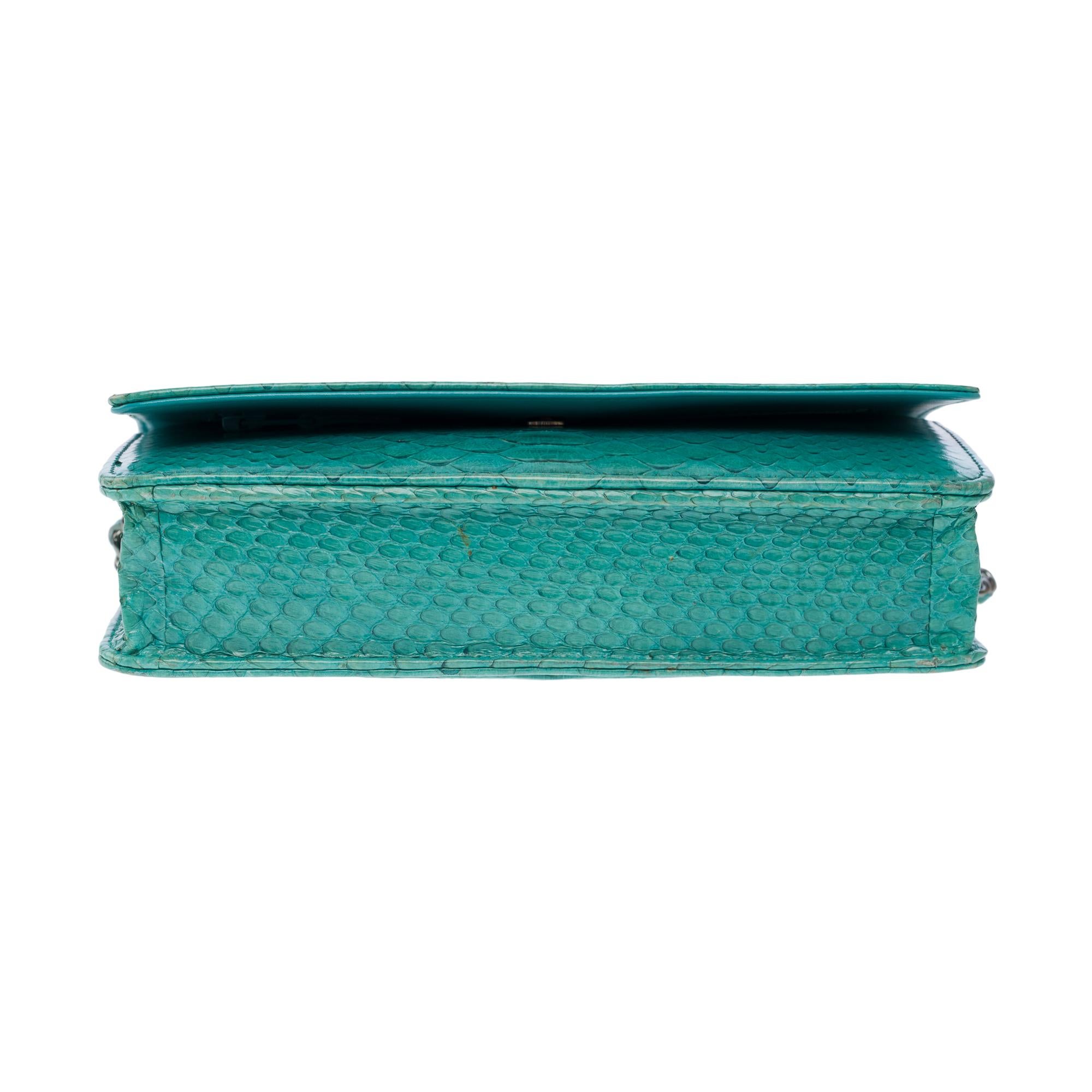Chanel Wallet on Chain (WOC)  shoulder bag in Turquoise Blue Python leather, SHW 8