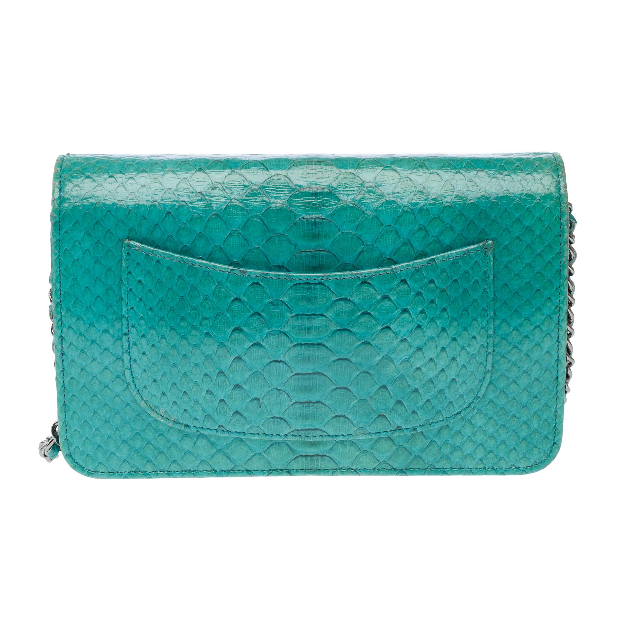 Chanel Wallet on Chain (WOC)  shoulder bag in Turquoise Blue Python leather, SHW 1