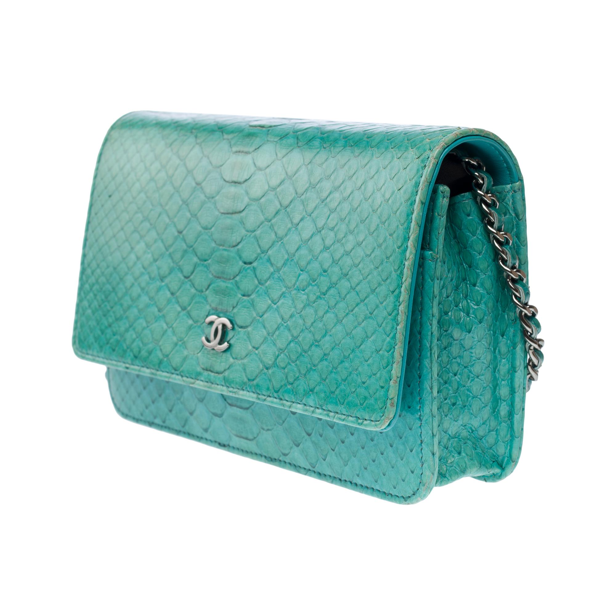Chanel Wallet on Chain (WOC)  shoulder bag in Turquoise Blue Python leather, SHW 2