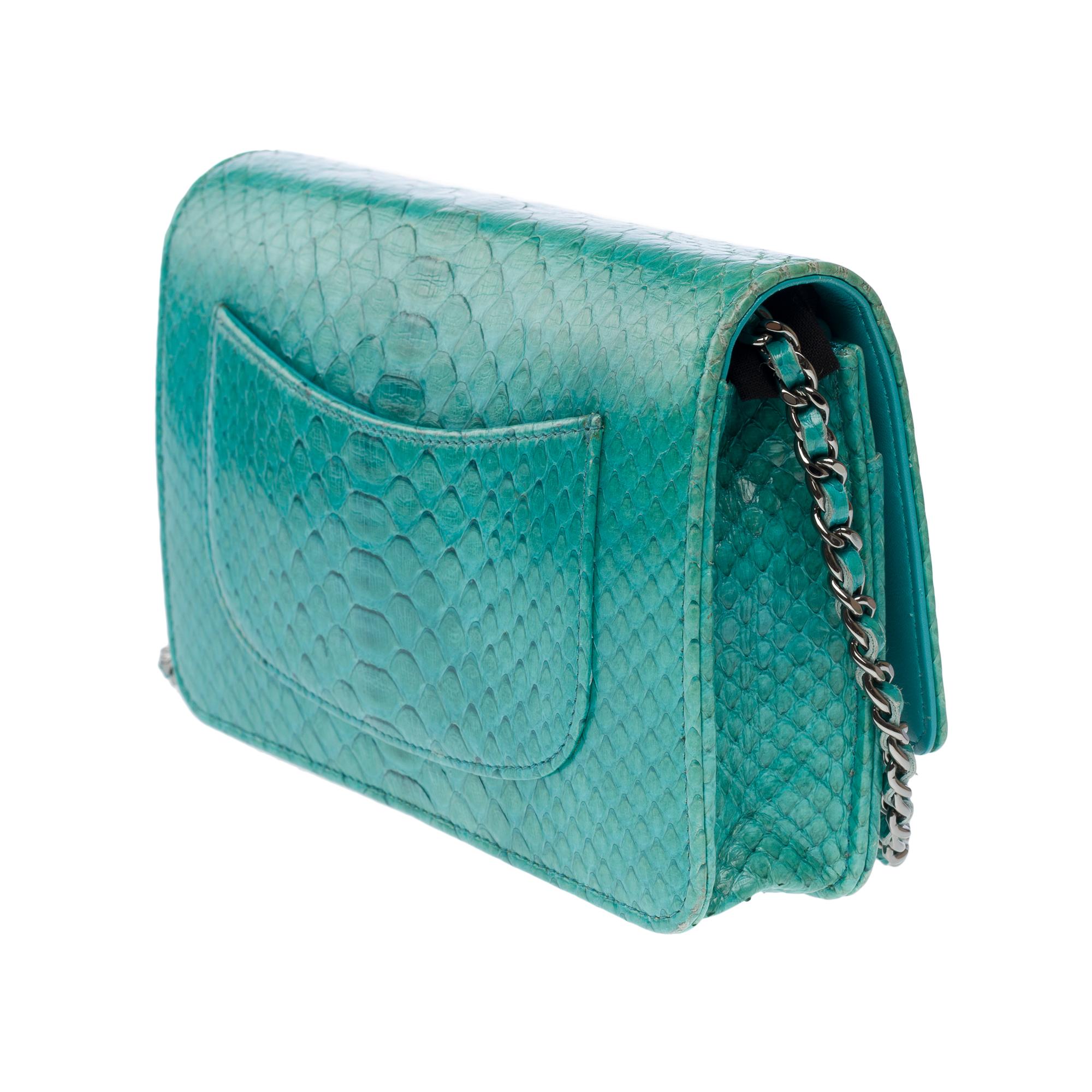 Chanel Wallet on Chain (WOC)  shoulder bag in Turquoise Blue Python leather, SHW 3