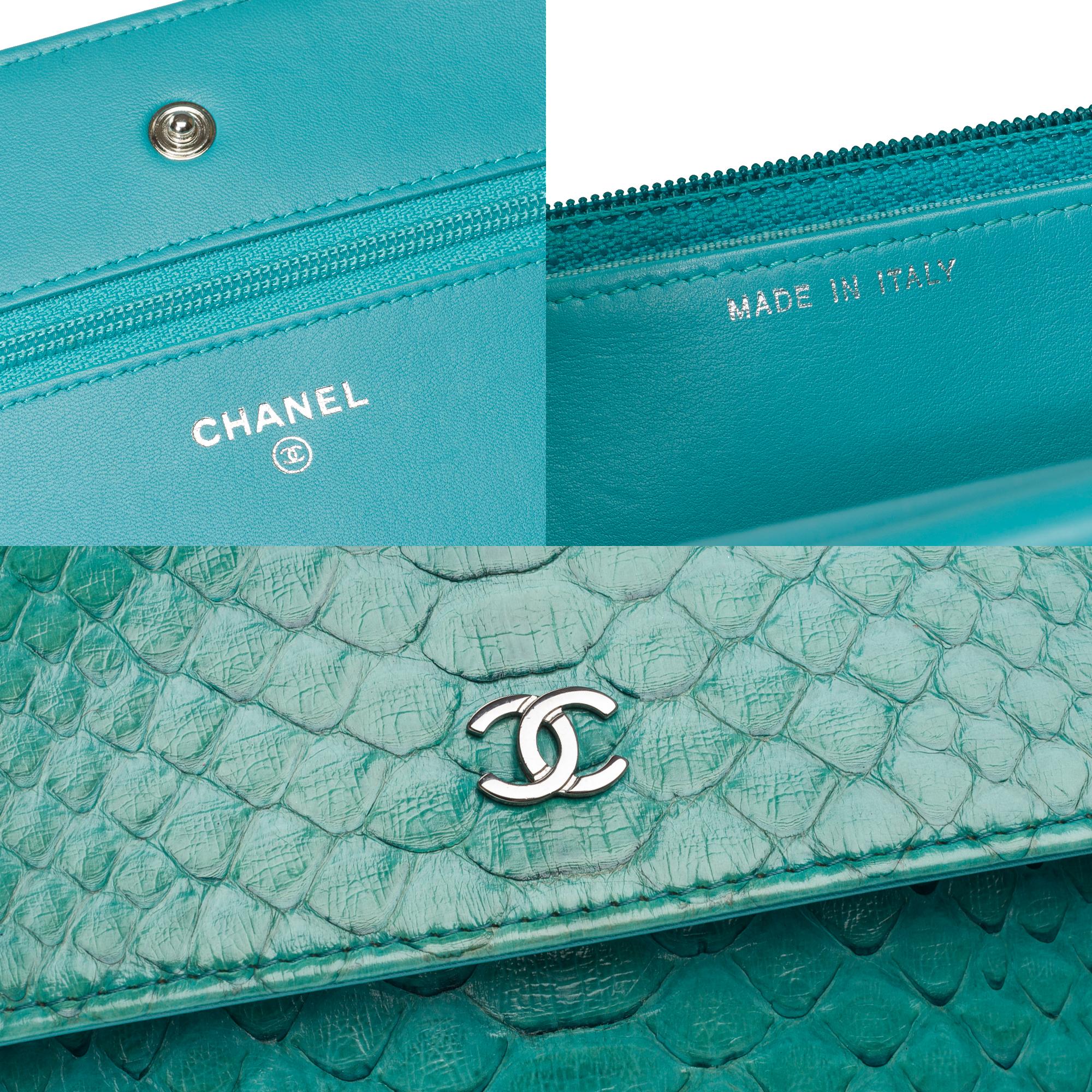 Chanel Wallet on Chain (WOC)  shoulder bag in Turquoise Blue Python leather, SHW 4