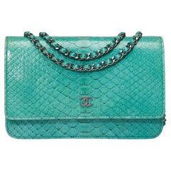 Chanel Wallet on Chain (WOC)  shoulder bag in Turquoise Blue Python leather, SHW