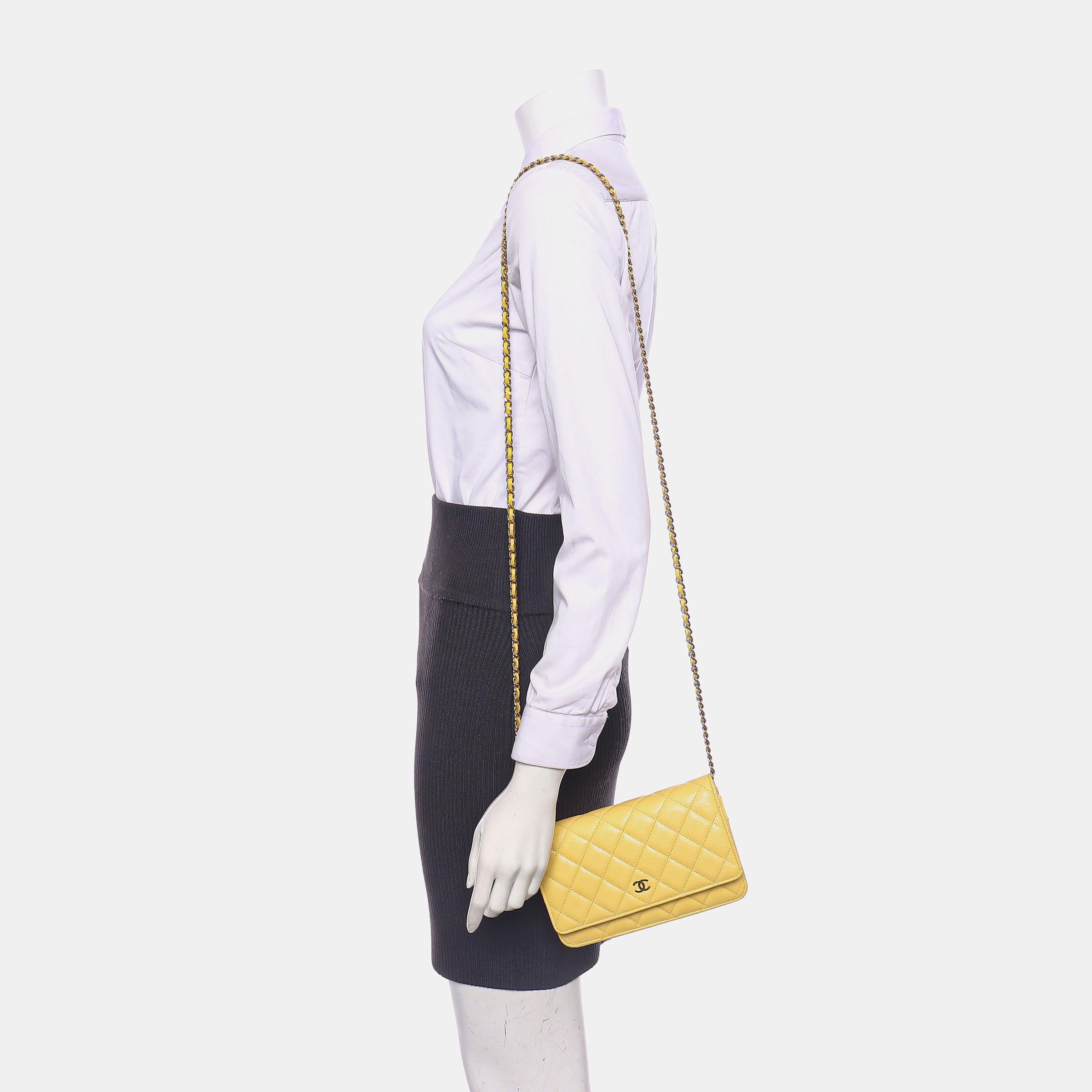 Perfect for any occasion, the Chanel Wallet on Chain WOC is crafted from leather in black color with silver-ton hardware. It features a timeless, classic design that is sure to stay forever in style. With a bottom width of 19cm, this wallet is