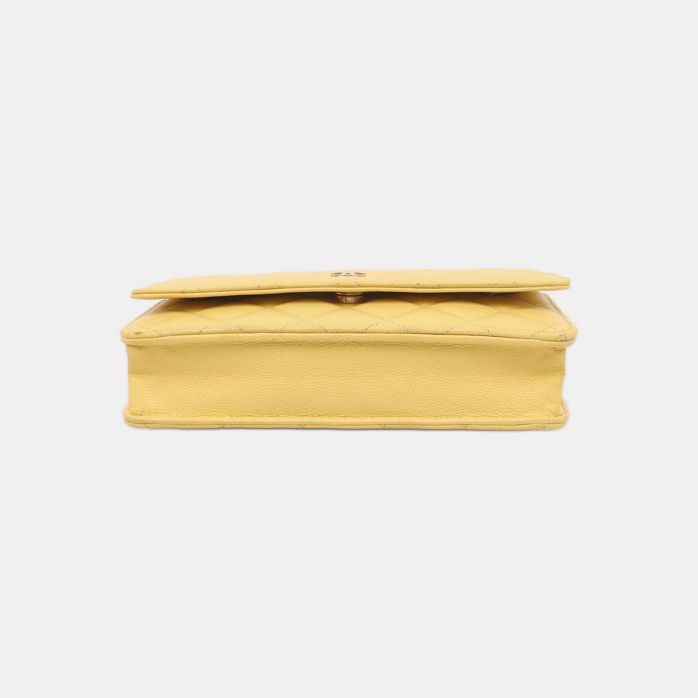 Women's Chanel Wallet on Chain Yellow Caviar Leather Gold Hardware 2020