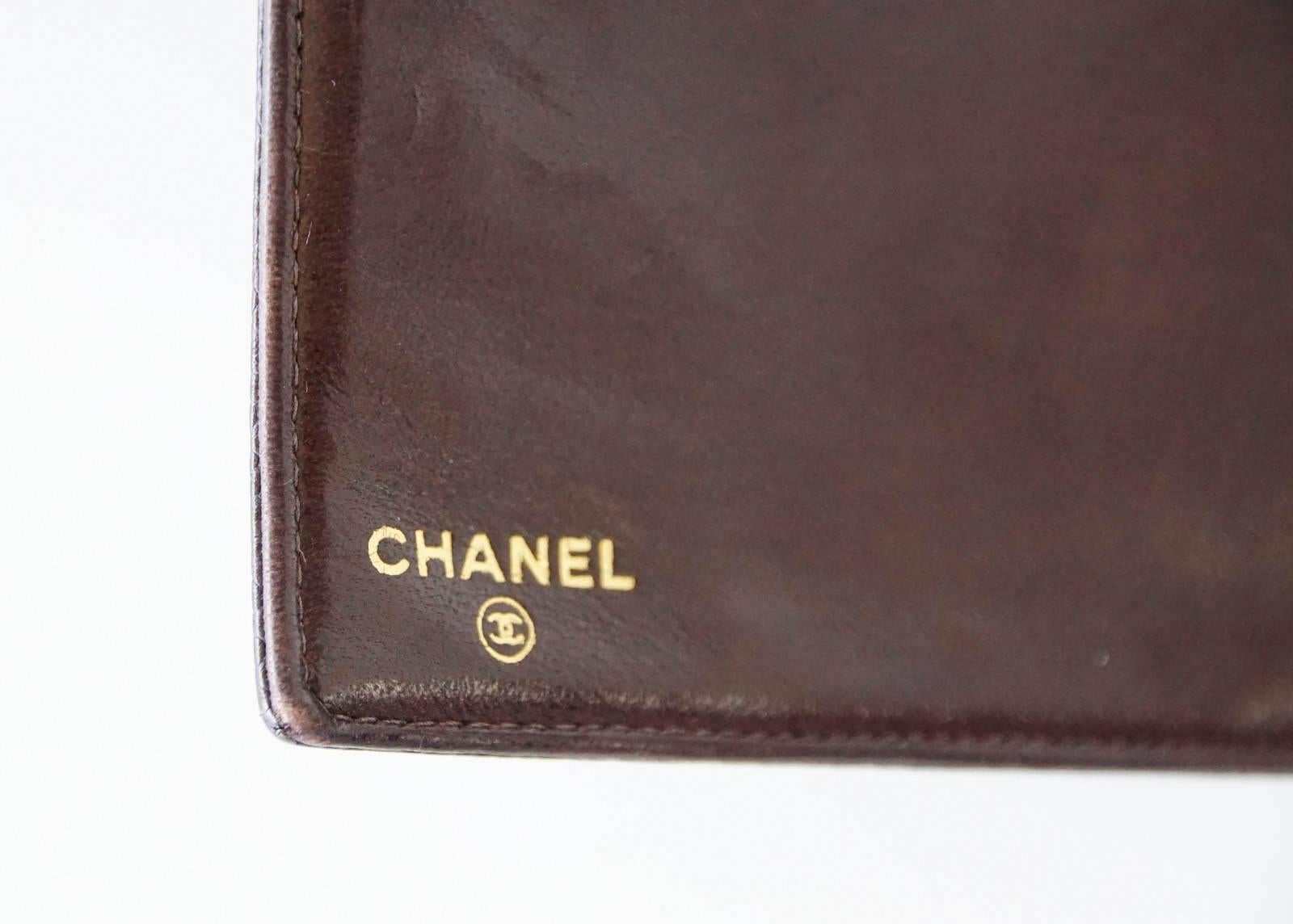Chanel Wallet Vintage Brown Long Bifold Subtle CC Logo Caviar Leather 2